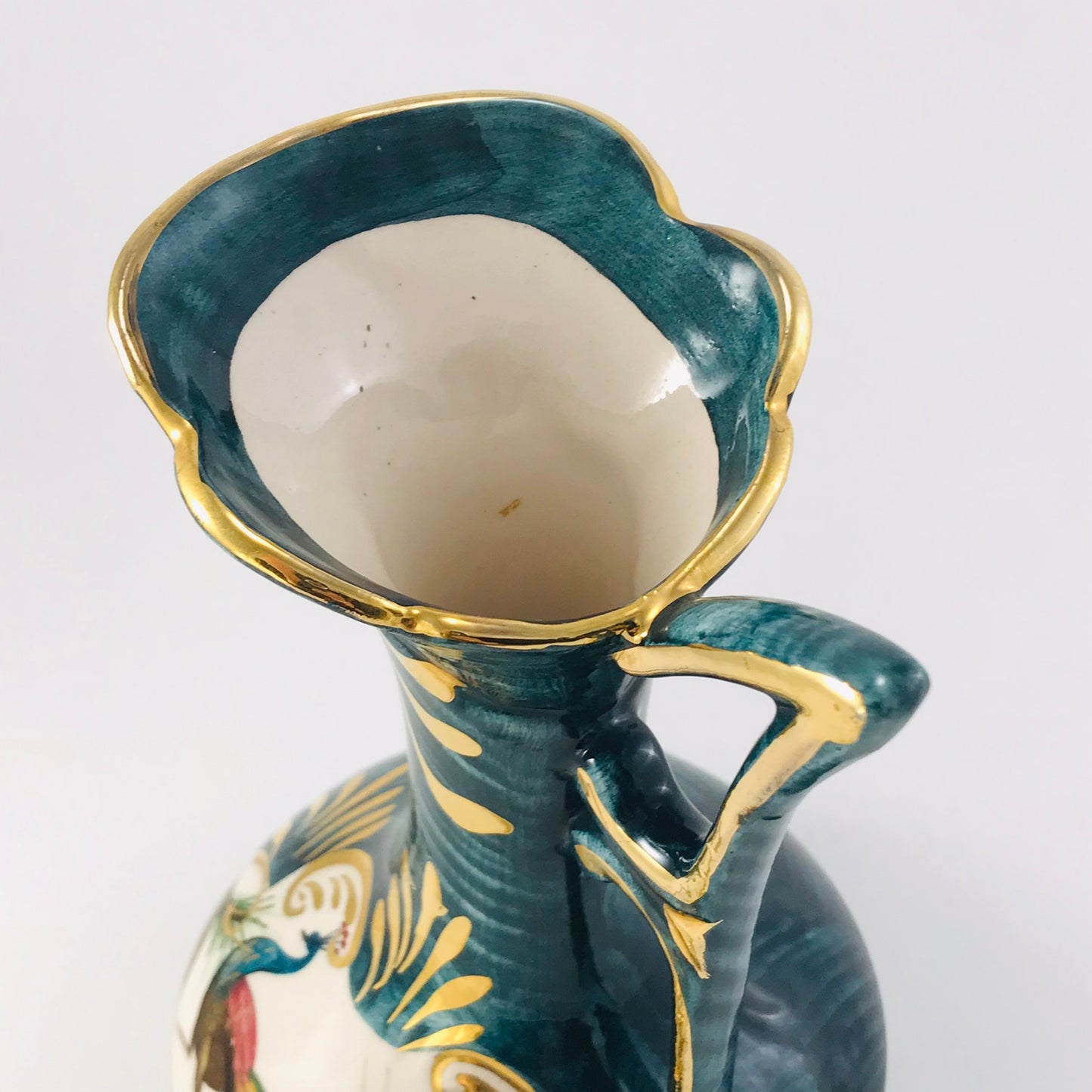 H. Bequet Quaregnon Peacock Belgium Ceramic Vase / Pitcher No. 314