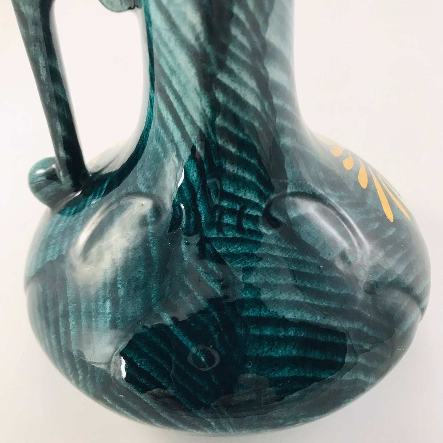 H. Bequet Quaregnon Peacock Belgium Ceramic Vase / Pitcher No. 314