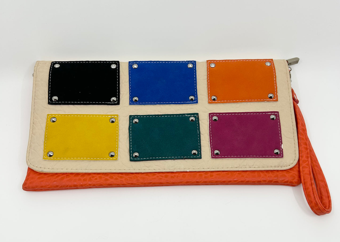Retro Orange Clutch Purse with Color Block Patches