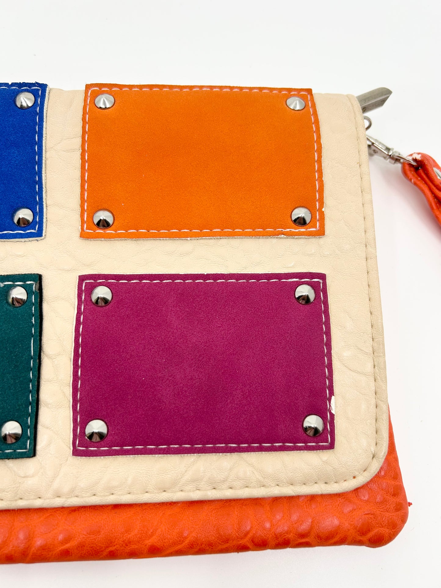 Retro Orange Clutch Purse with Color Block Patches