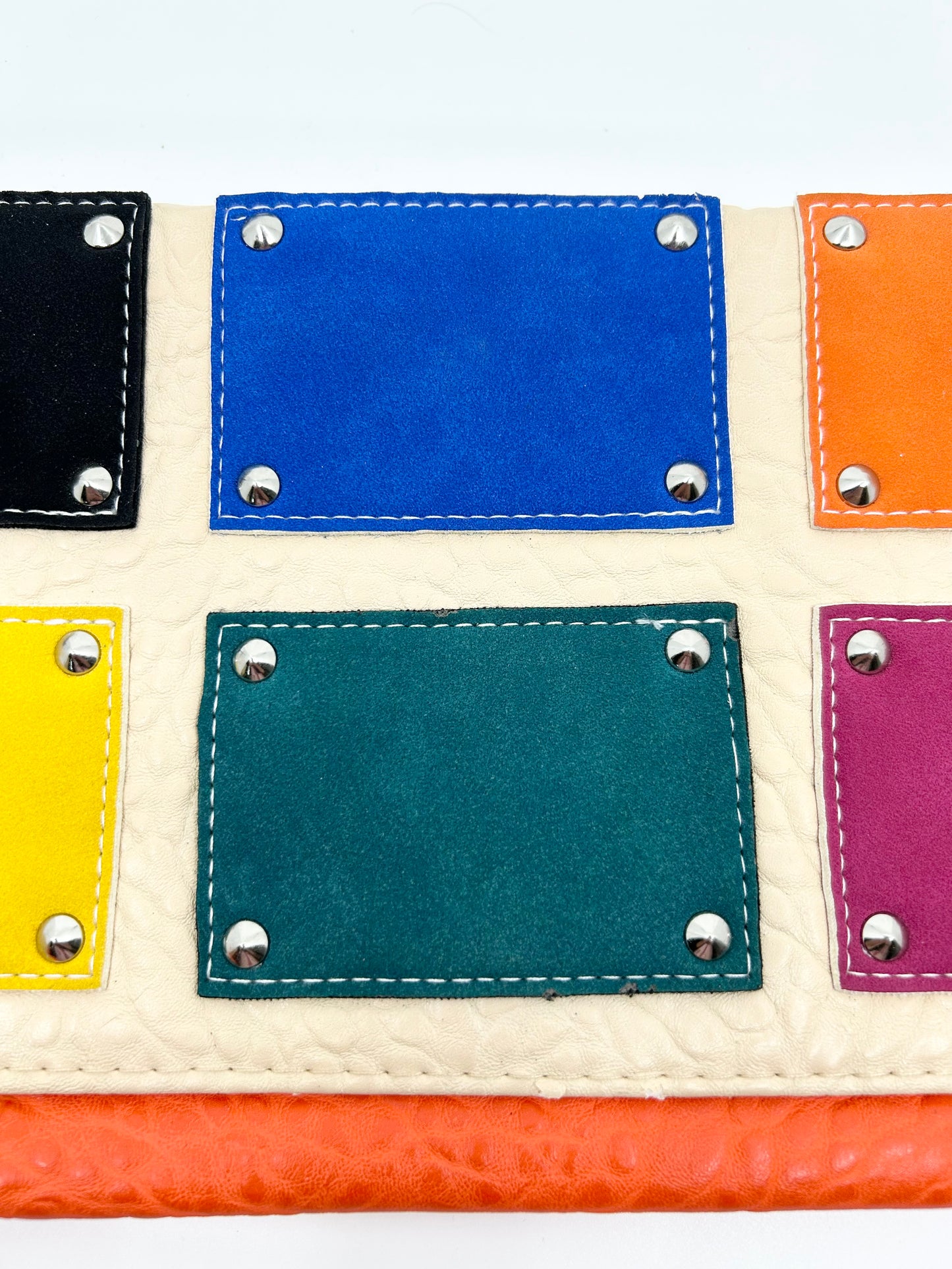 Retro Orange Clutch Purse with Color Block Patches