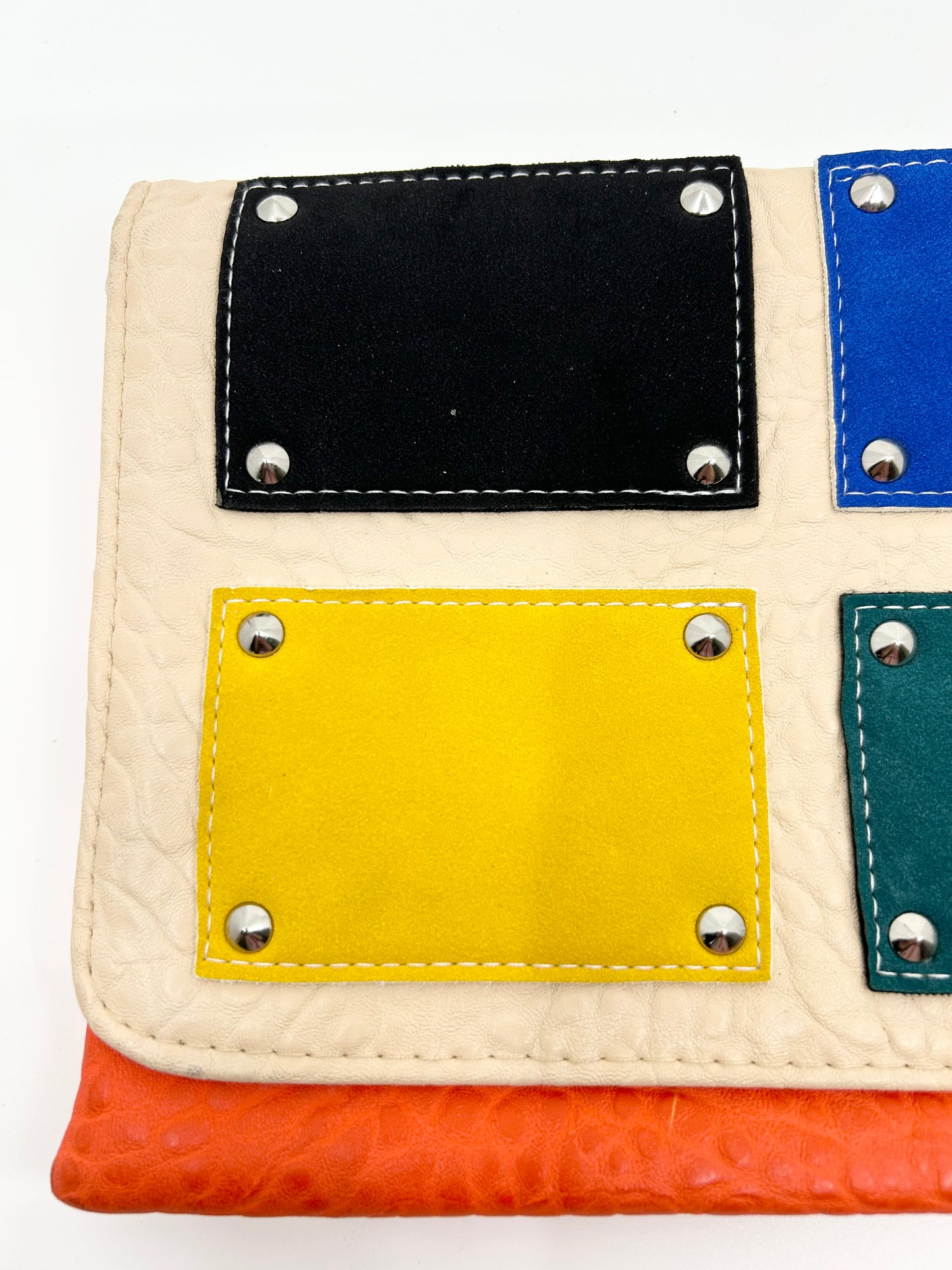 Retro Orange Clutch Purse with Color Block Patches