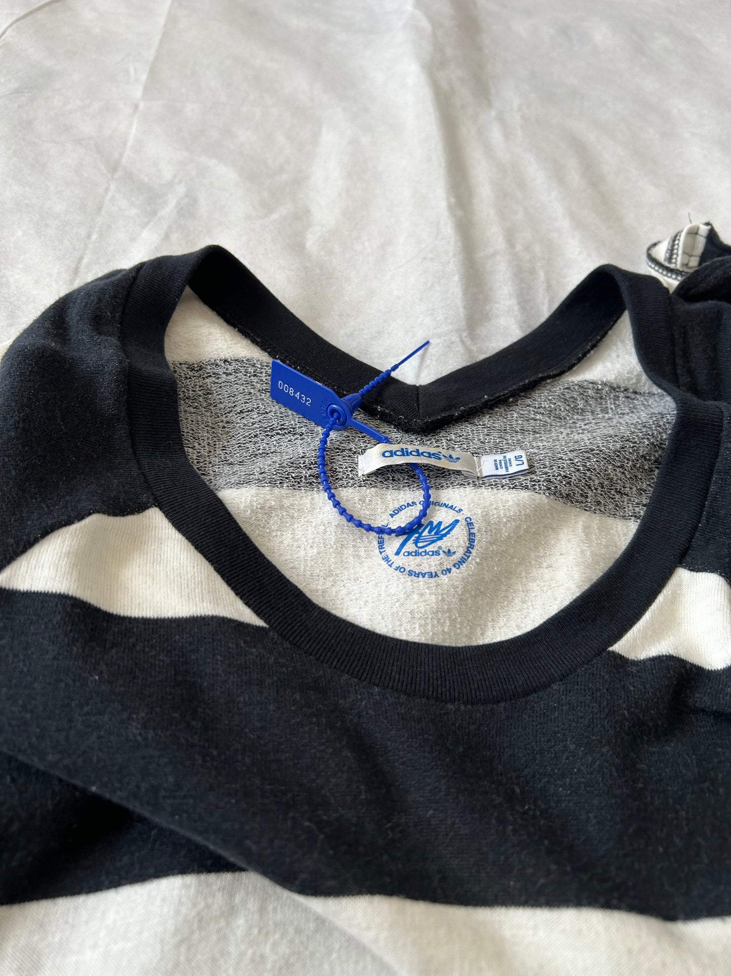 Adidas Originals Striped Fleece Back Bow Tie Top 3/4' Sleeve Women