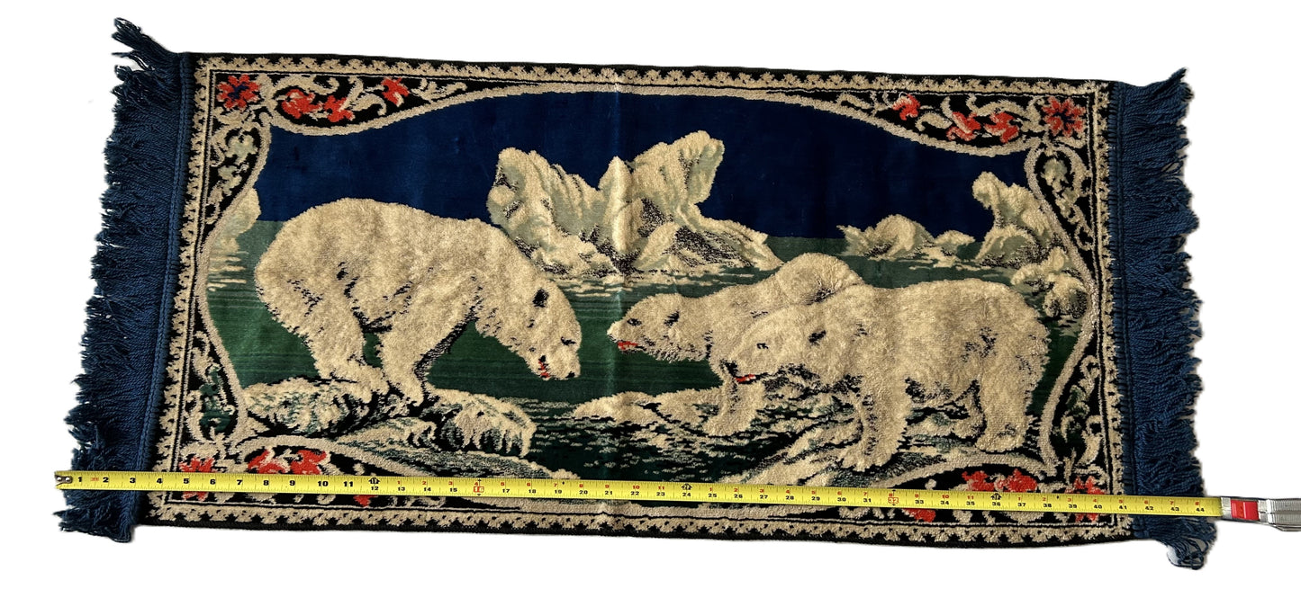Vintage Polar Bear and Cubs Velvet Italian Tapestry with Fringes