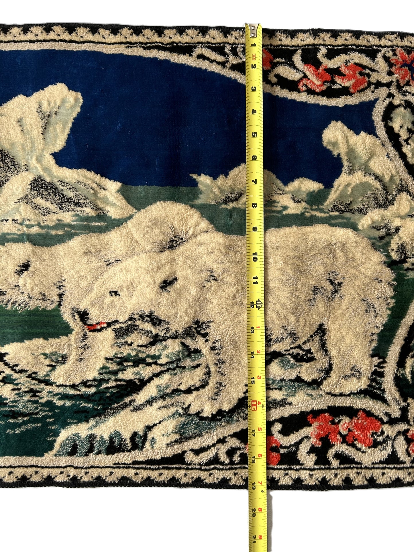 Vintage Polar Bear and Cubs Velvet Italian Tapestry with Fringes