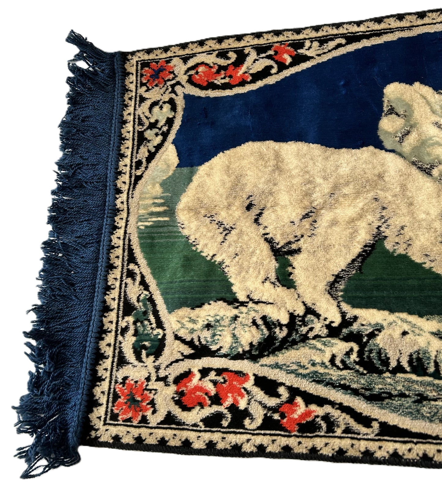 Vintage Polar Bear and Cubs Velvet Italian Tapestry with Fringes