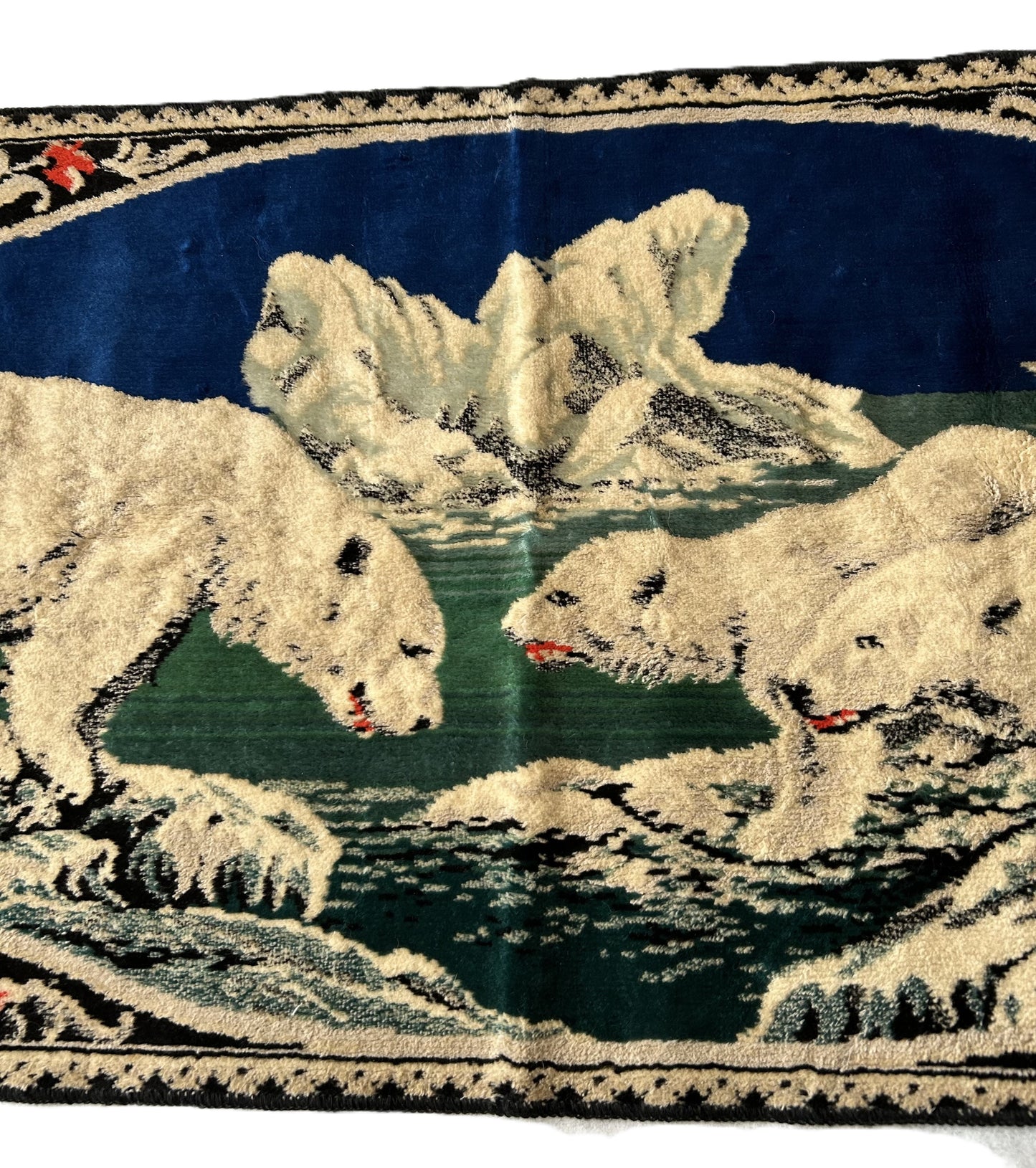 Vintage Polar Bear and Cubs Velvet Italian Tapestry with Fringes