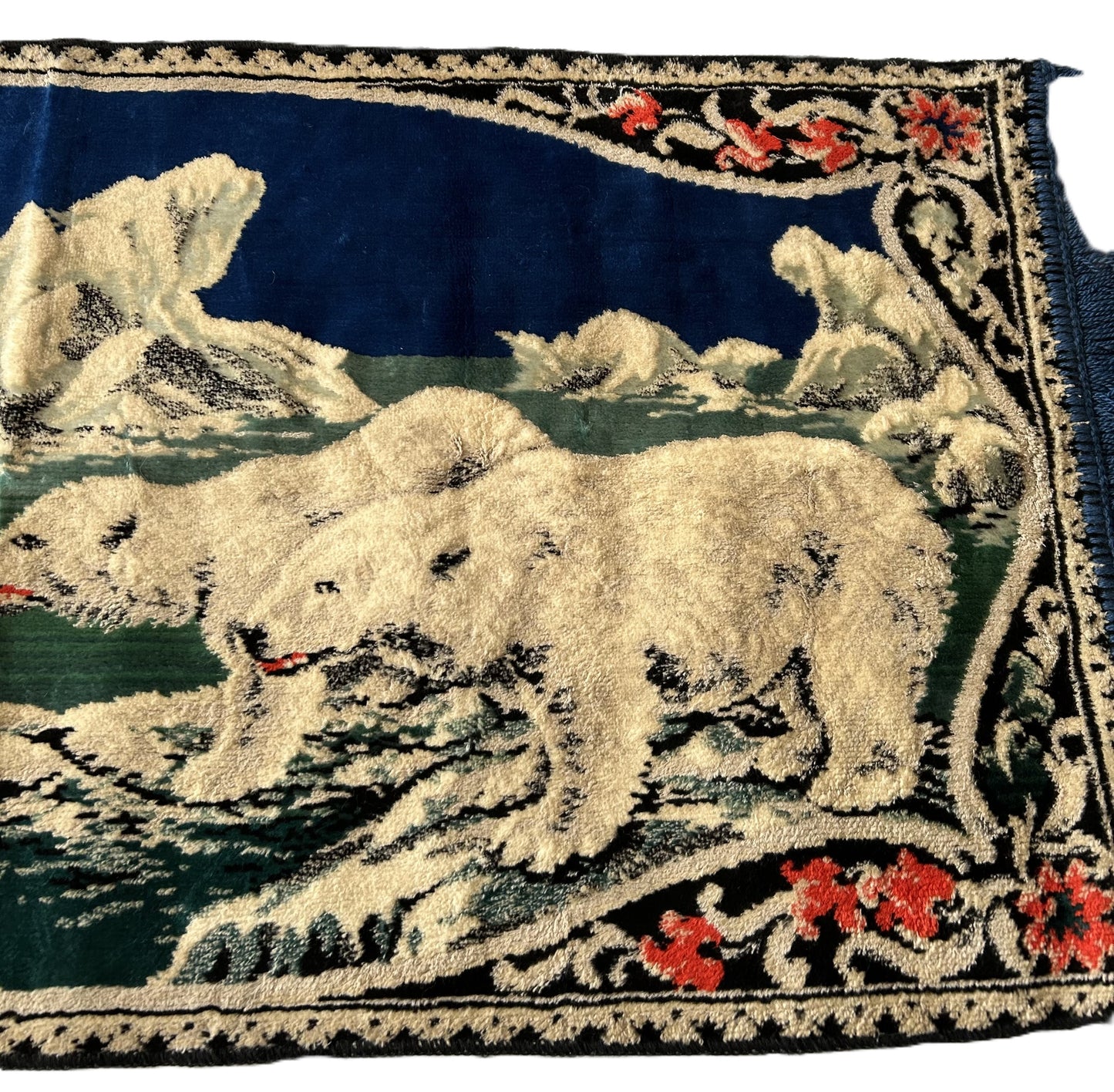 Vintage Polar Bear and Cubs Velvet Italian Tapestry with Fringes