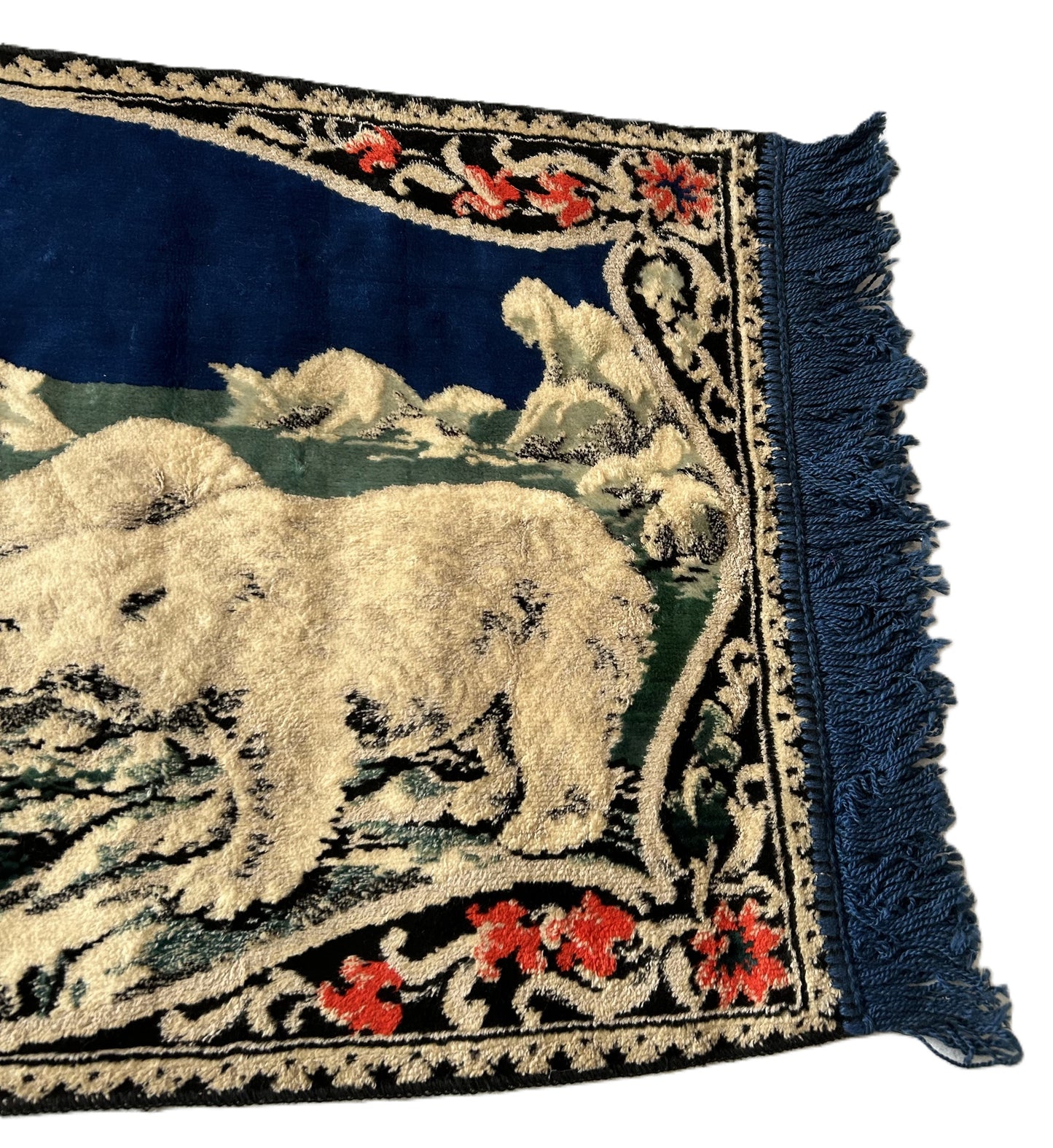 Vintage Polar Bear and Cubs Velvet Italian Tapestry with Fringes