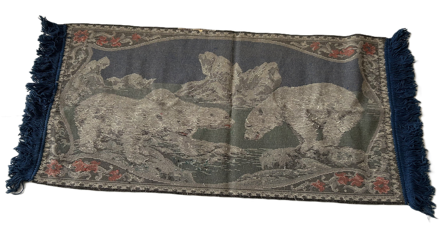 Vintage Polar Bear and Cubs Velvet Italian Tapestry with Fringes