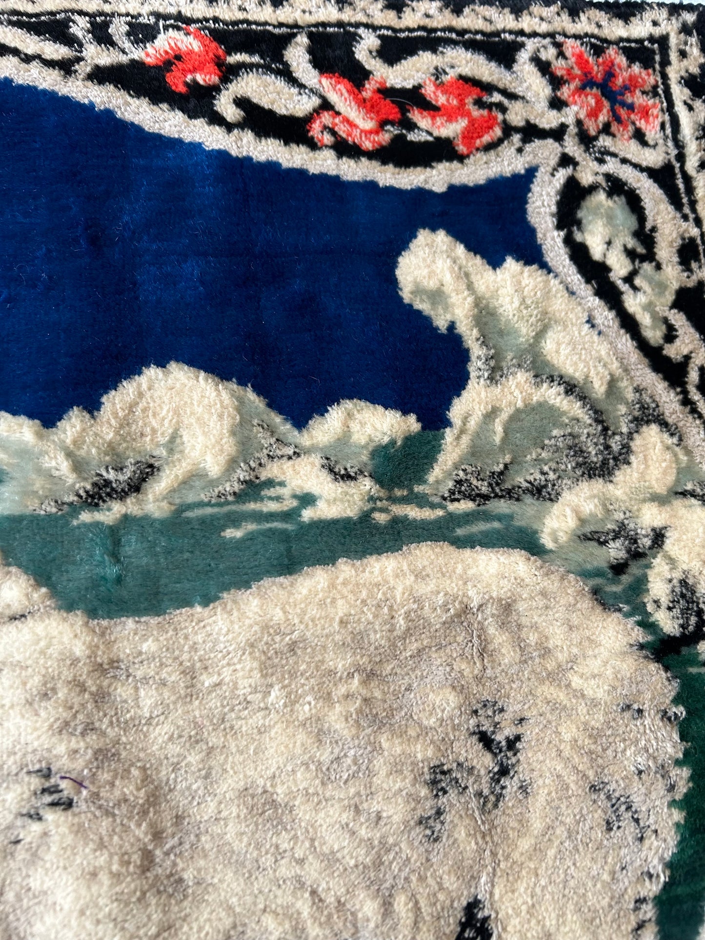Vintage Polar Bear and Cubs Velvet Italian Tapestry with Fringes