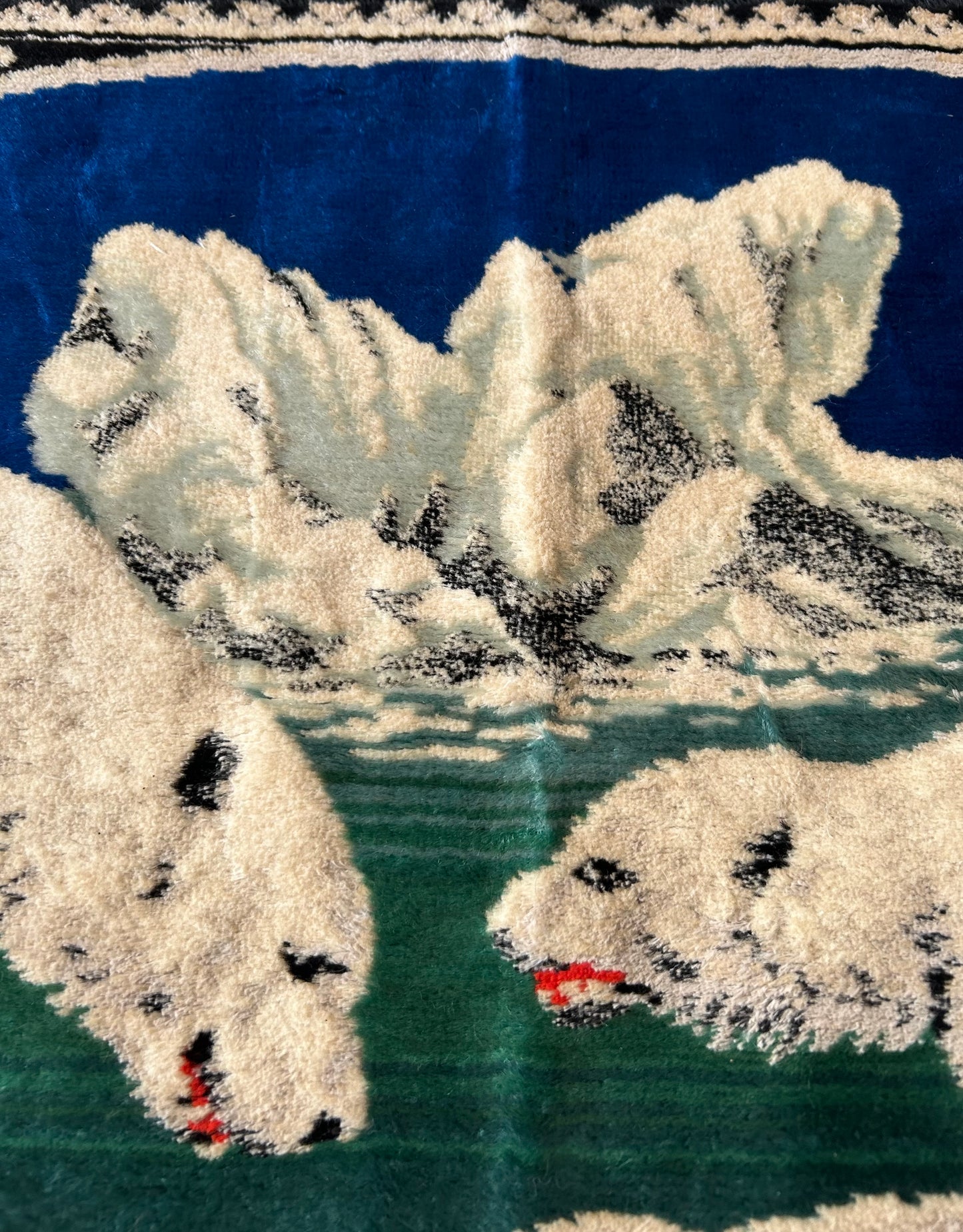 Vintage Polar Bear and Cubs Velvet Italian Tapestry with Fringes