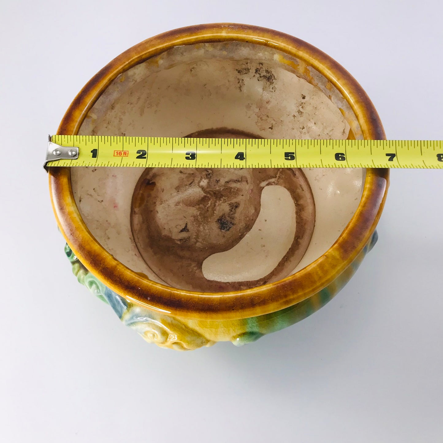 Marble Multi Drip Glazed Majolica Low Bowl Planters - Set of 2