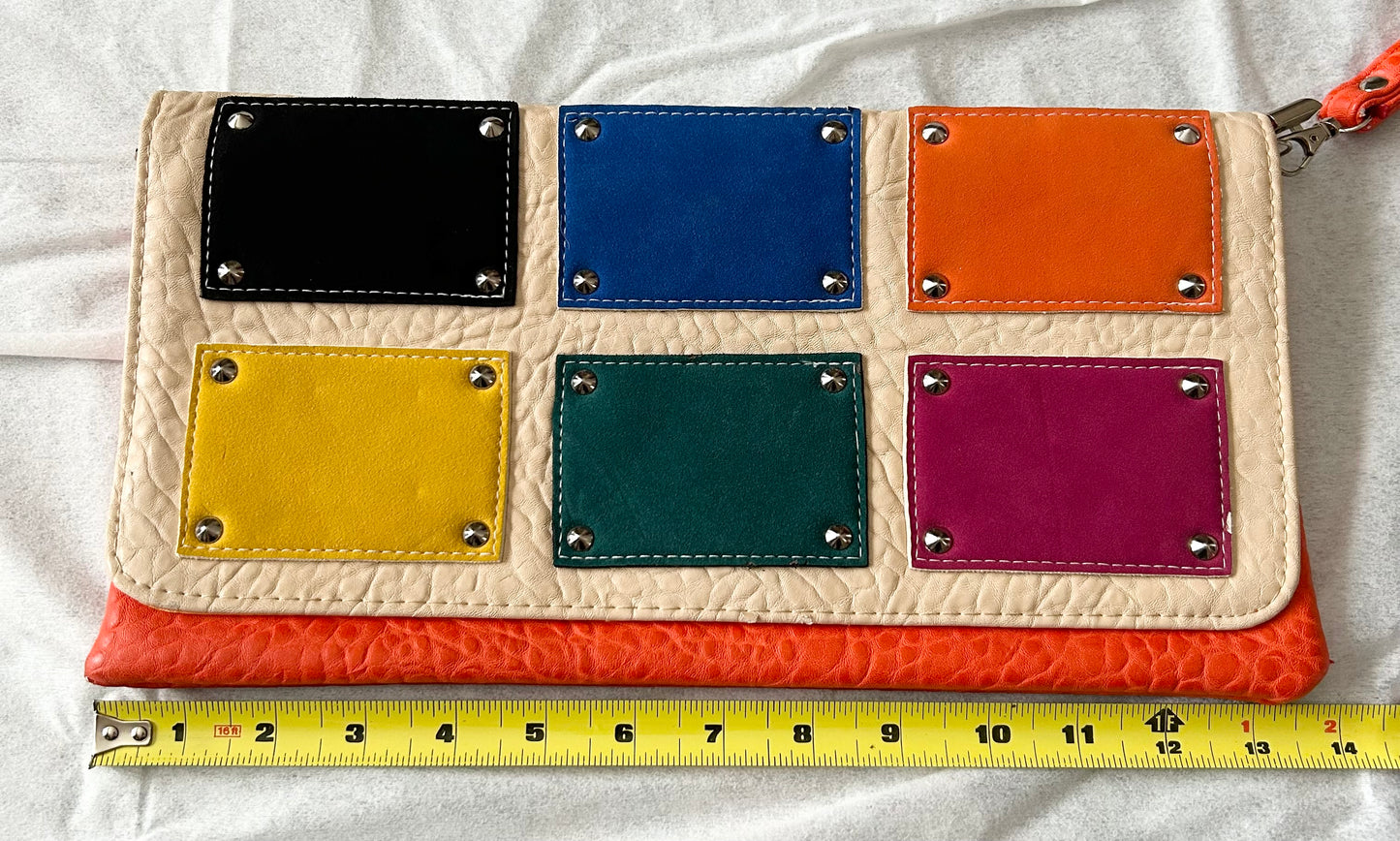 Retro Orange Clutch Purse with Color Block Patches