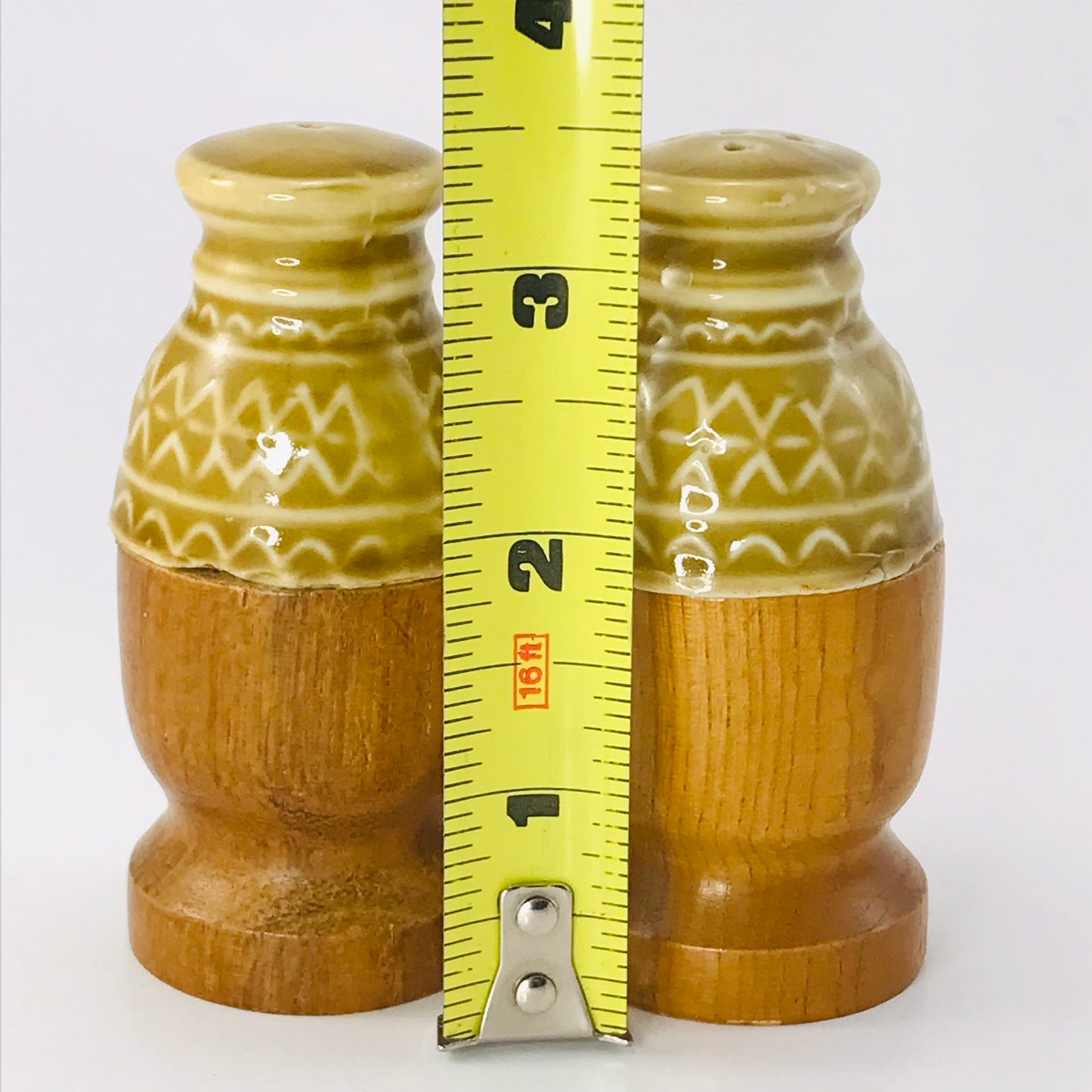 MCM Mid-Century Modern Ceramic Wooden Salt and Pepper Toothpick Set