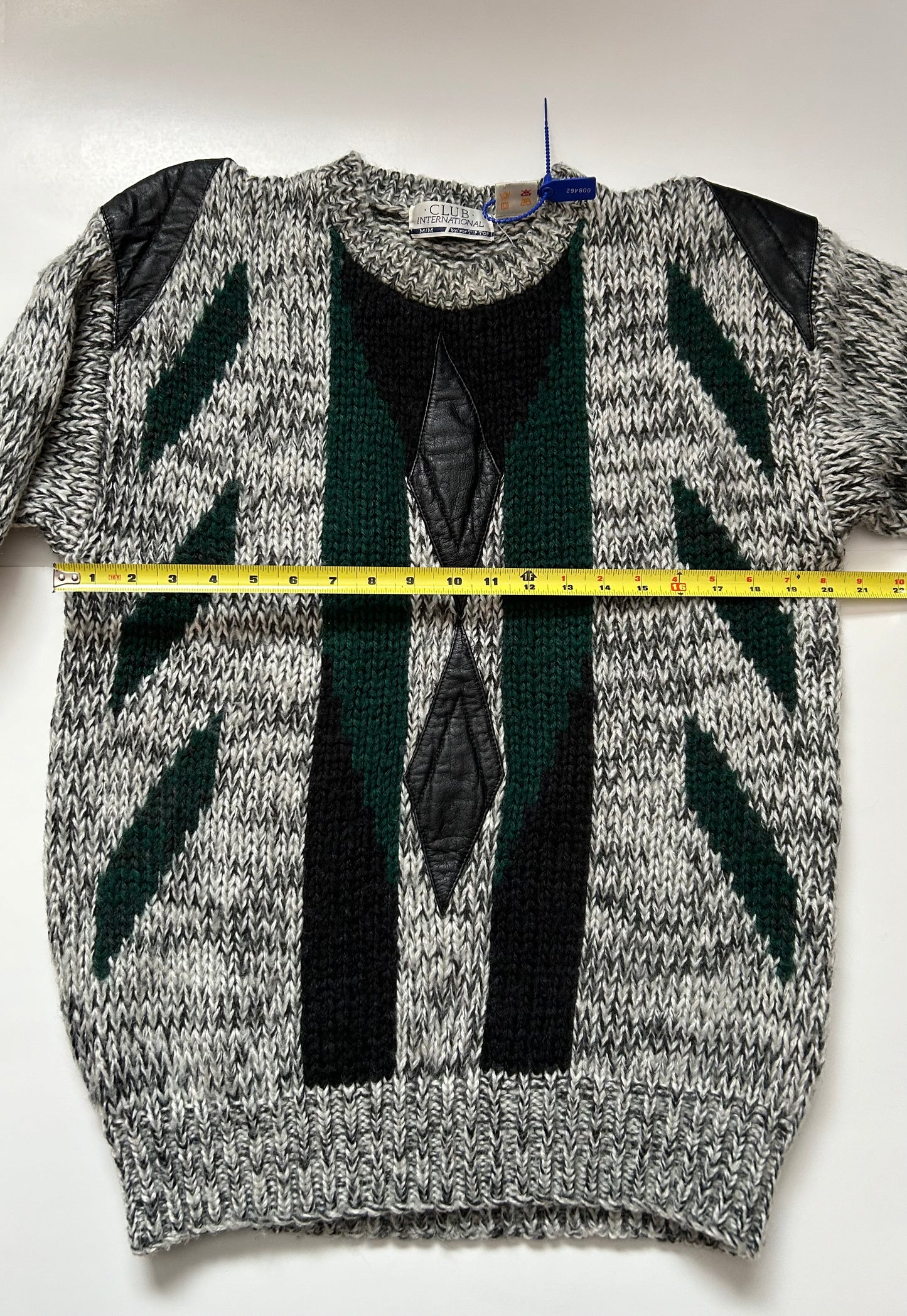 Club International by Tip Top Leather Triangle Patches Acrylic Bulk Knit Sweater