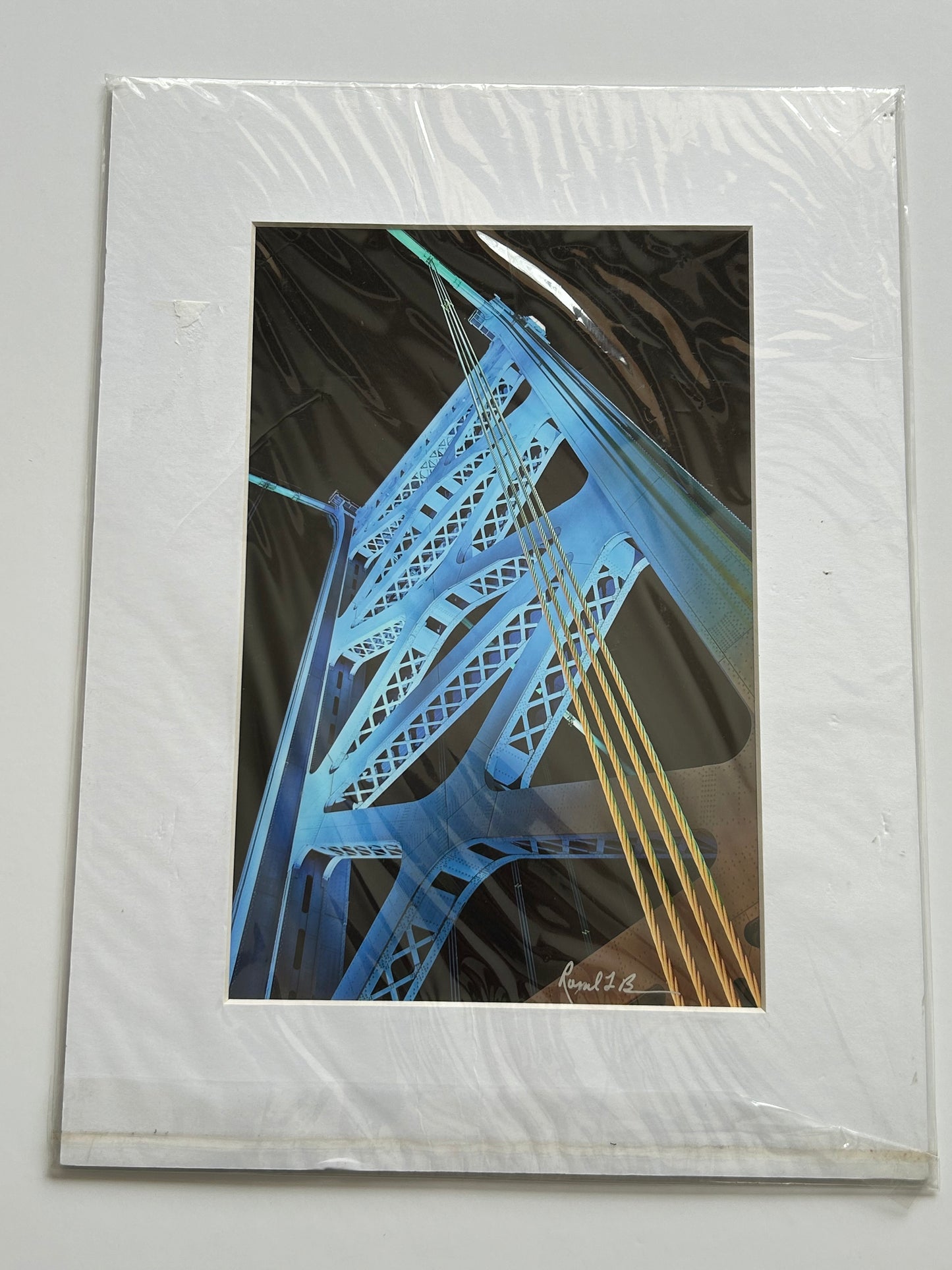 Russell Brown Photography Benjamin Franklin Bridge Scene Matte Frame - Signed