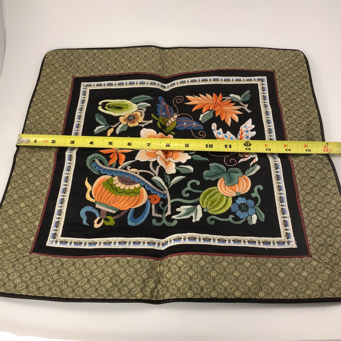 Asian Inspired Floral and Butterflies Satin Embroidery Décor Pillowcase
