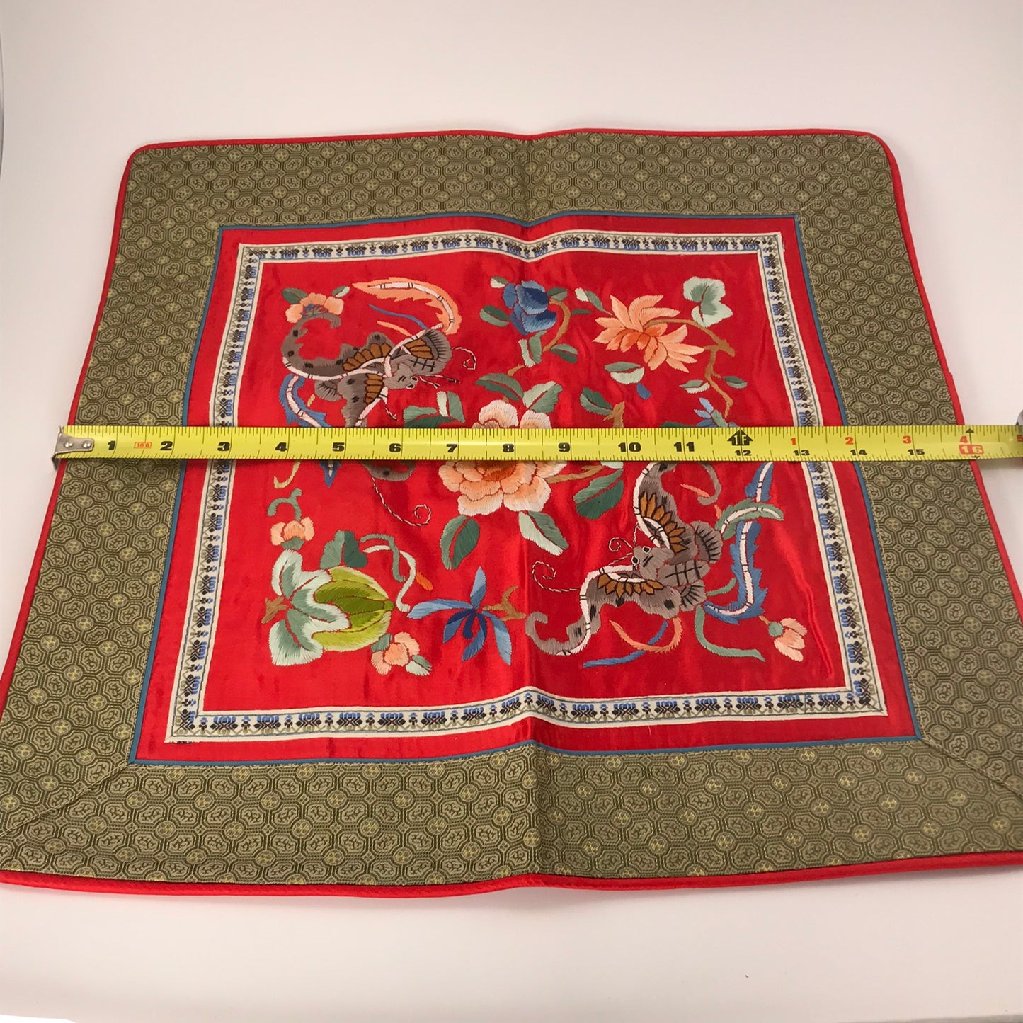 Asian Inspired Florals and Butterflies Satin Embroidery Décor Pillowcase - Red