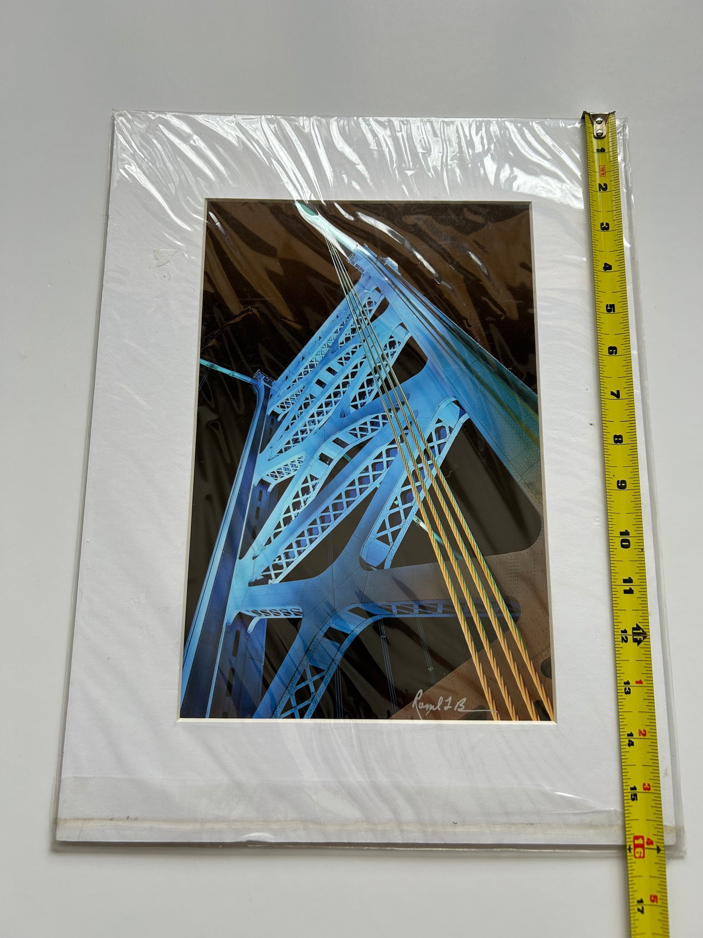 Russell Brown Photography Benjamin Franklin Bridge Scene Matte Frame - Signed
