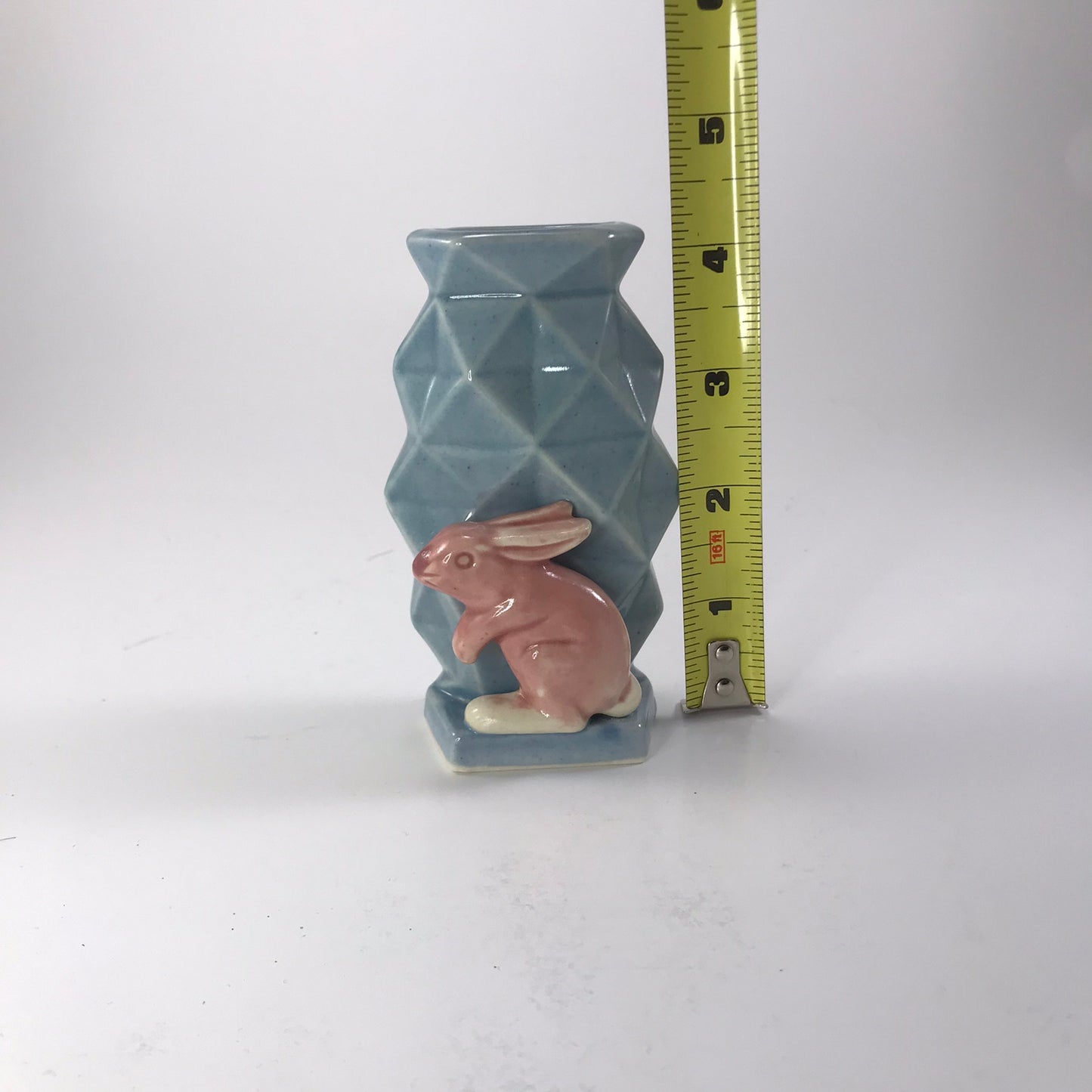 Art Deco Miniature Pink Bunny Blue Cubic Vase