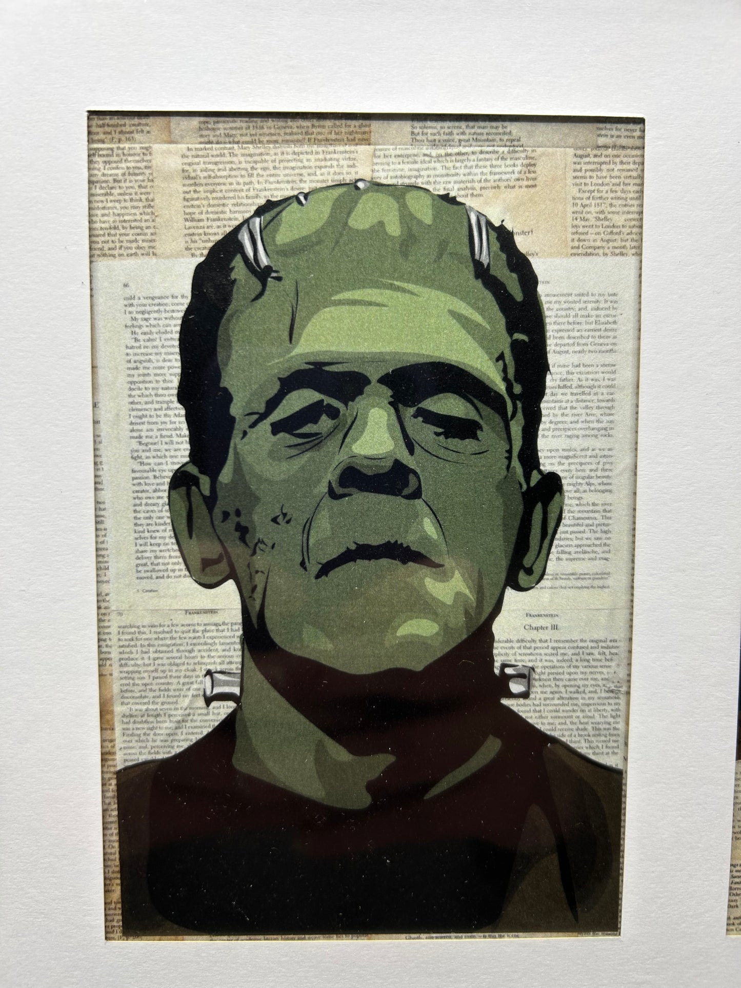 Old School Villains Compliation - The Invisible Man, Count Dracula, Frankenstein and The Wolfman - Matted /Framed Mini Prints