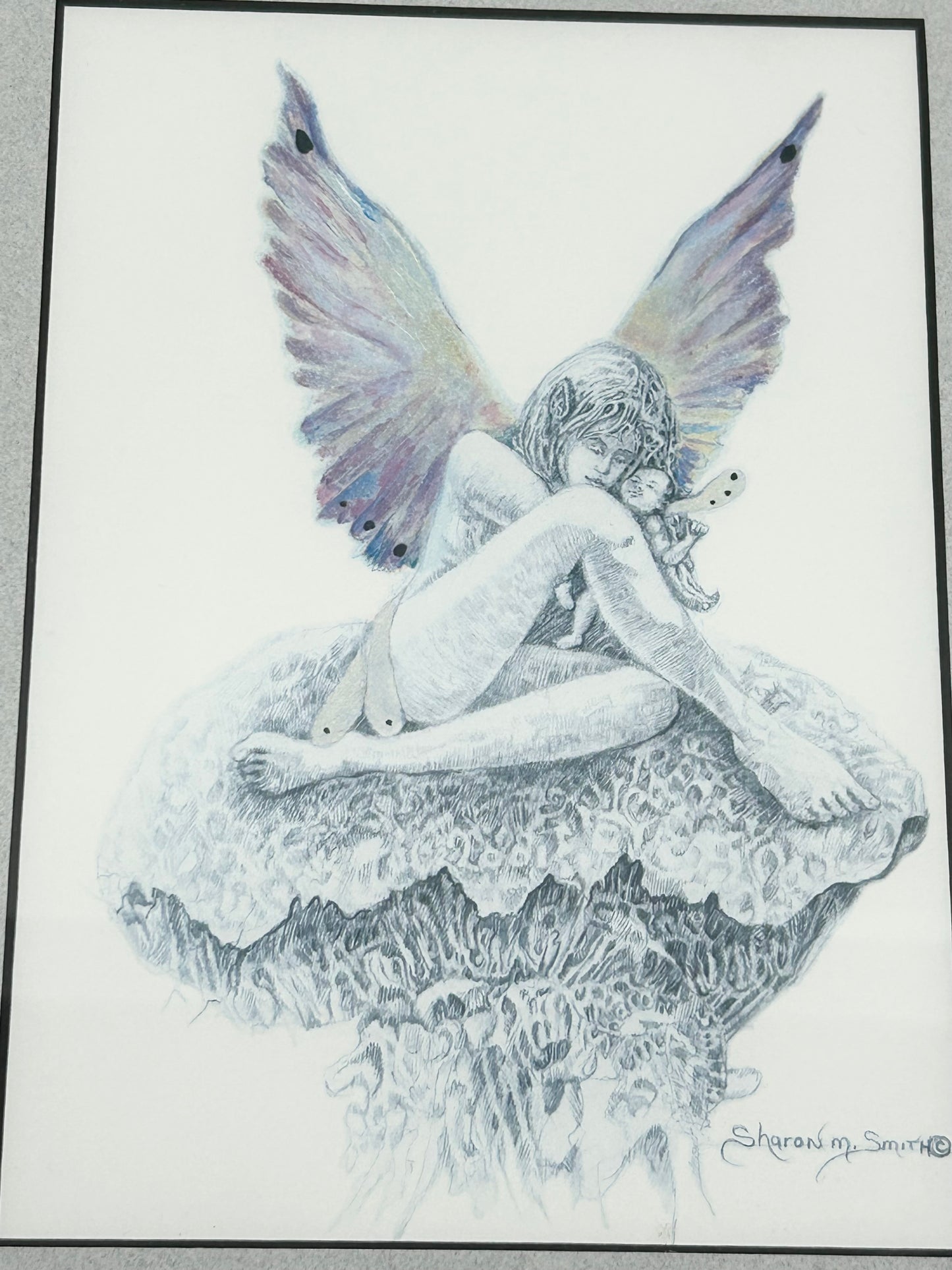 Motherhood Framed Print - Fairy Mother and Baby Fairy - Artist Signed Sharon M Smith