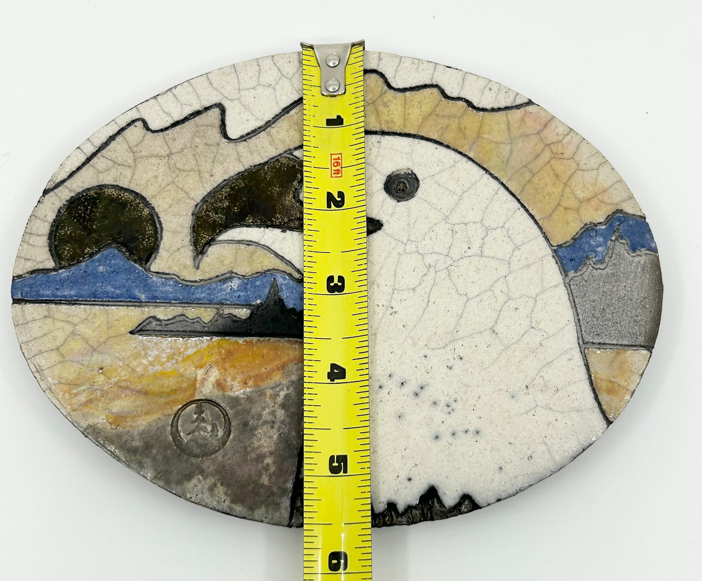 Raku Eagle Face Oval Artisan Wall Hanging - Artist Stamped