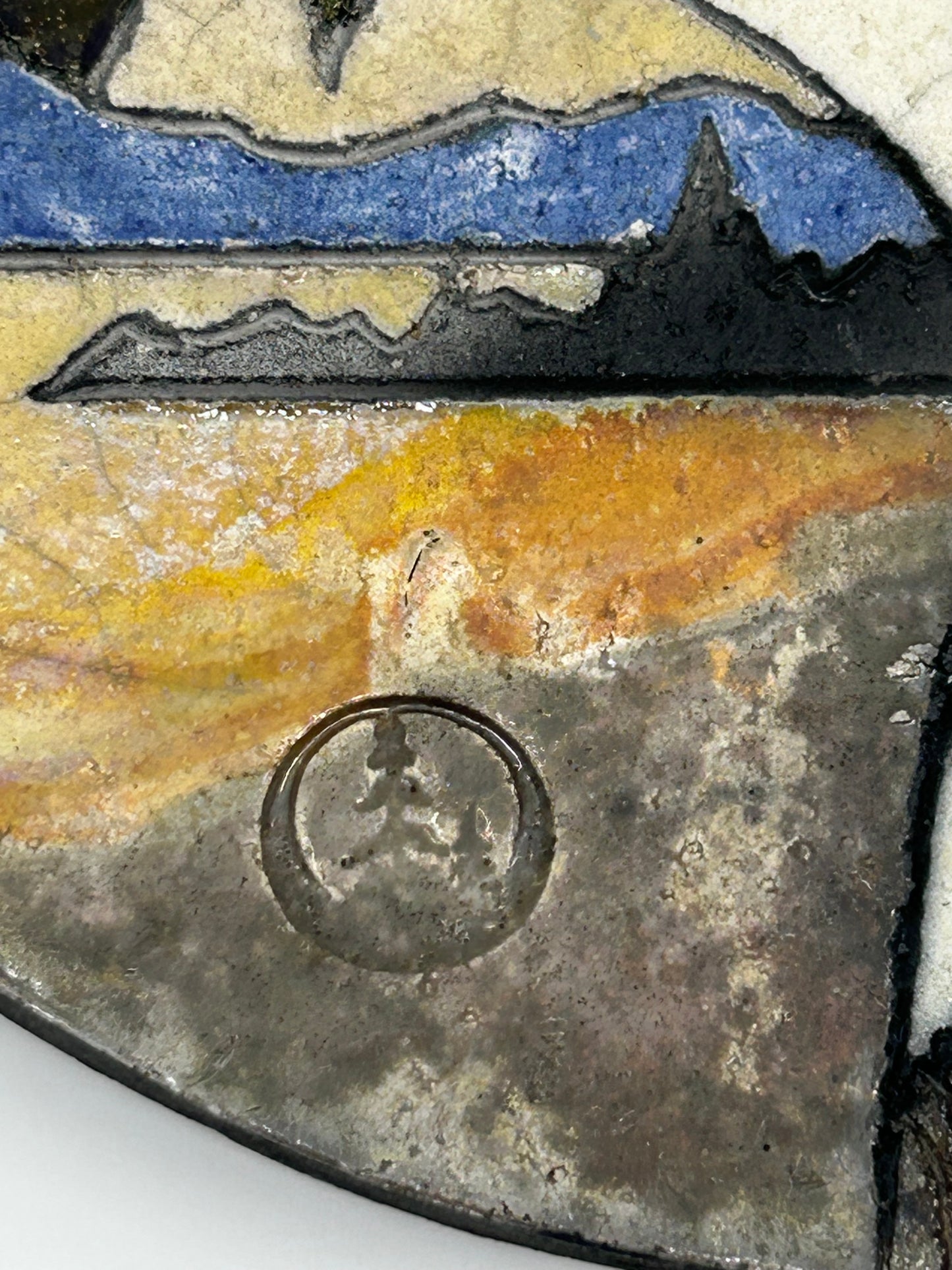 Raku Eagle Face Oval Artisan Wall Hanging - Artist Stamped