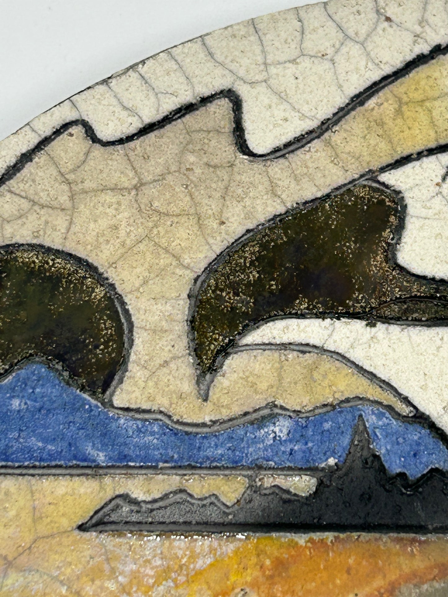 Raku Eagle Face Oval Artisan Wall Hanging - Artist Stamped