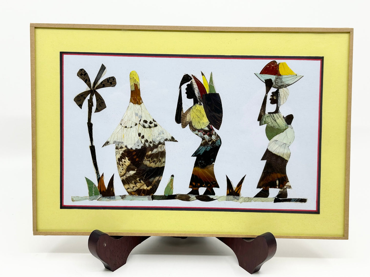 Pressed Insect Wing Art - African Women Daily Life Set of 2 Rare and One-of-a-kind