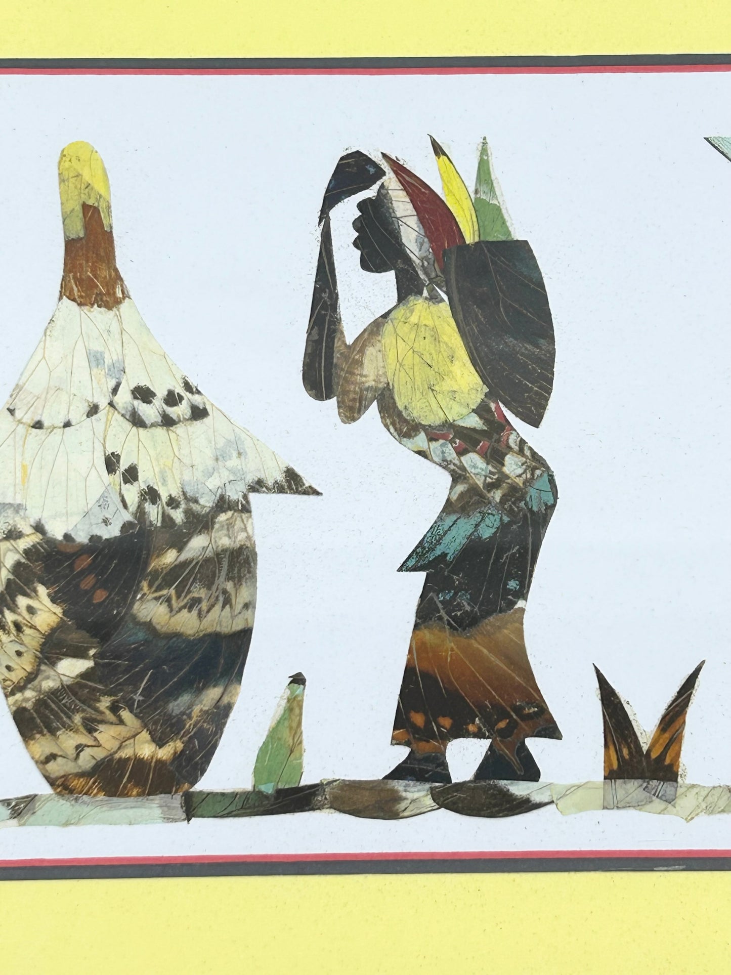 Pressed Insect Wing Art - African Women Daily Life Set of 2 Rare and One-of-a-kind