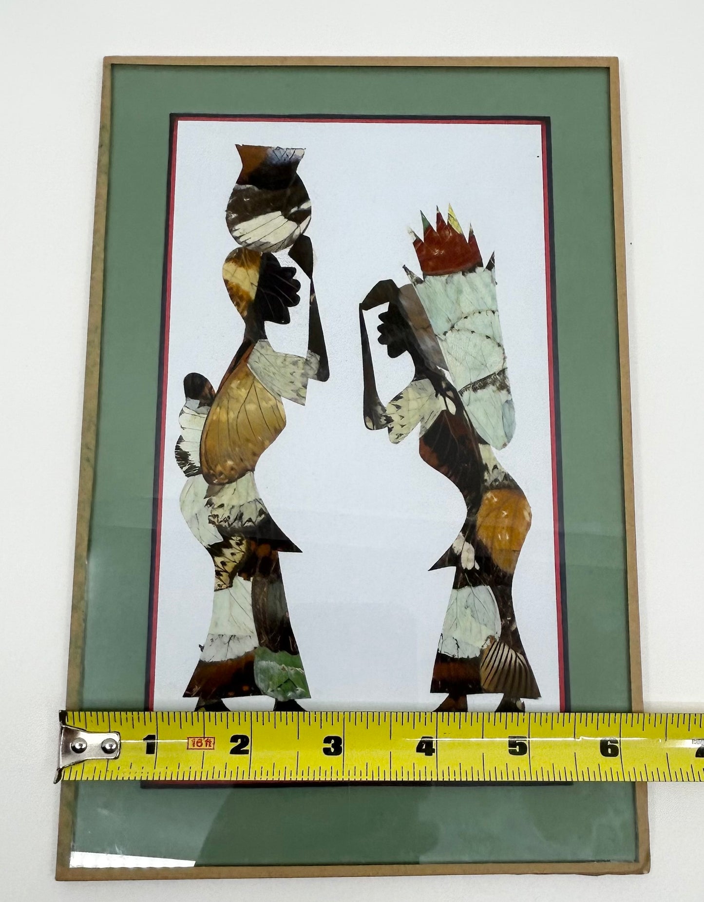 Pressed Insect Wing Art - African Women Daily Life Set of 2 Rare and One-of-a-kind