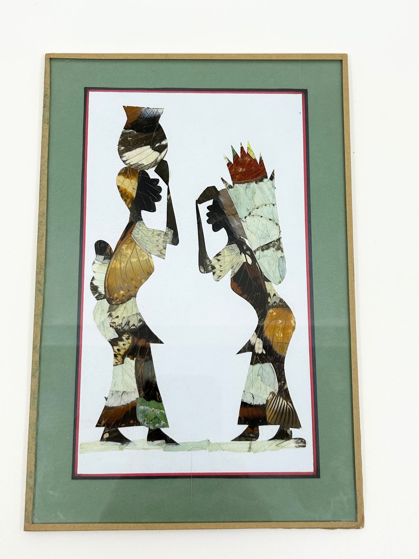 Pressed Insect Wing Art - African Women Daily Life Set of 2 Rare and One-of-a-kind