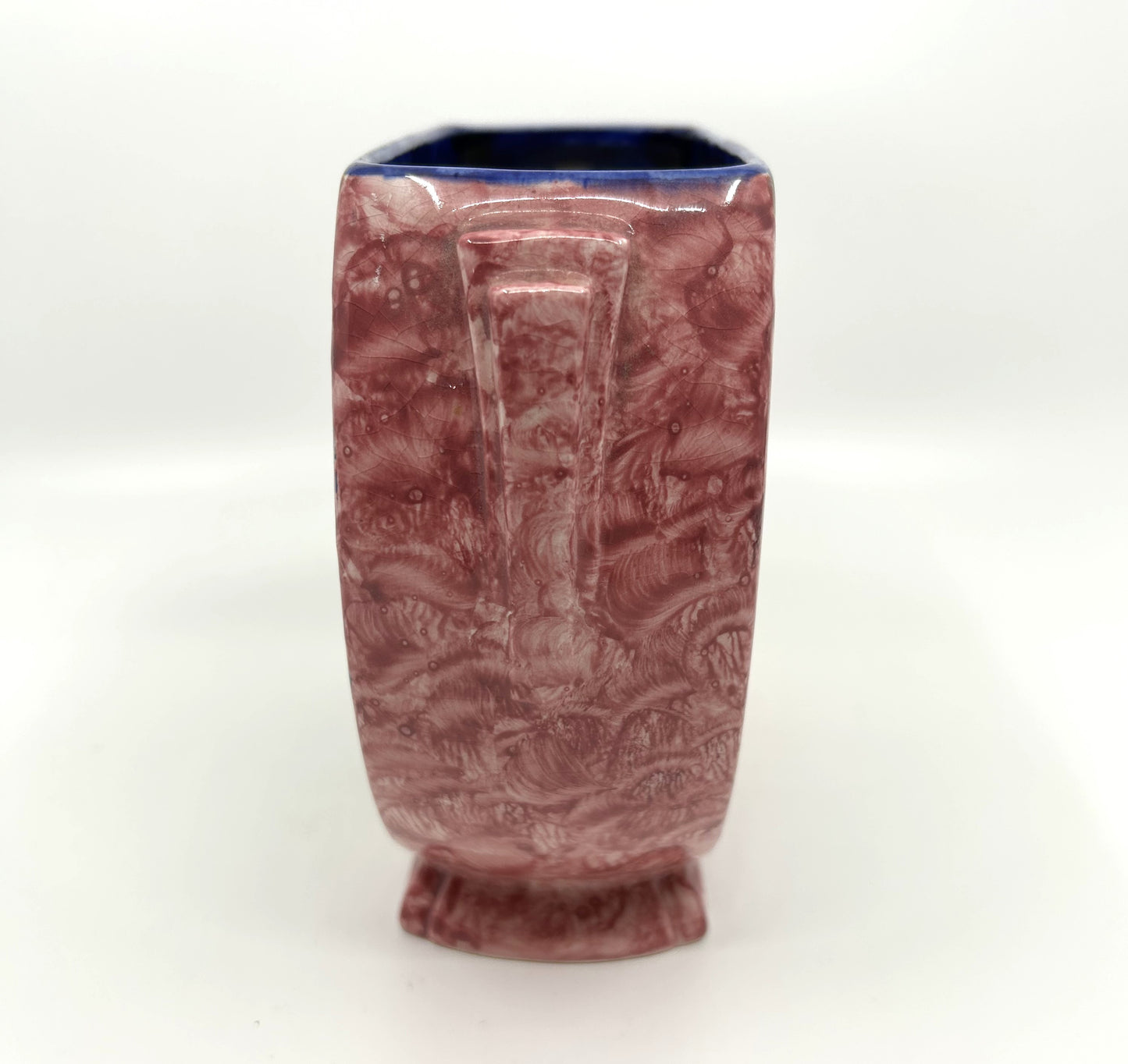 Vintage Maling Ware Pink Majolica Peonies Oval Vase