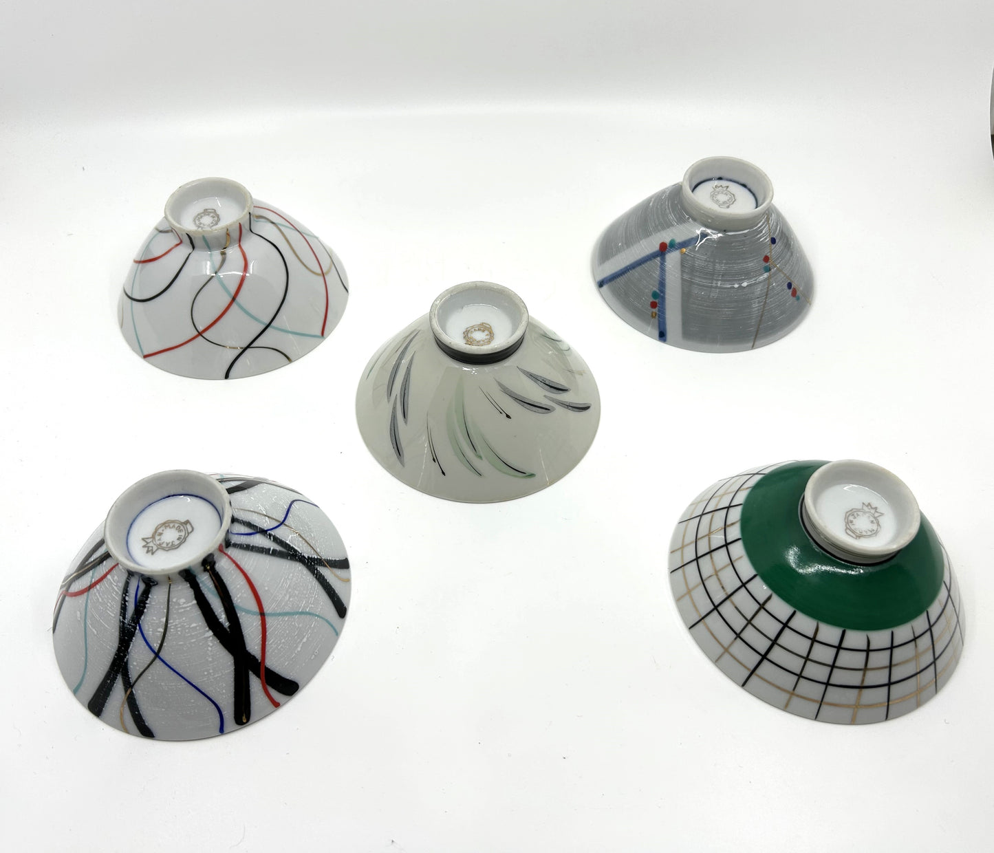 Vintage Japanese Single Serve Patterned Rice Bowls - Set of 5