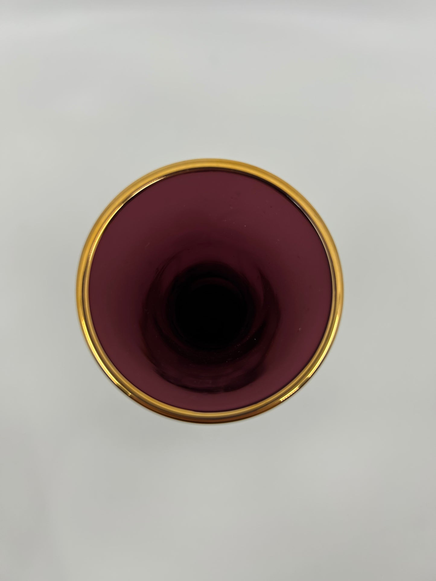 Bohemia Czech Dark Purple Glass Vase with Raised Florals and Gold Trim