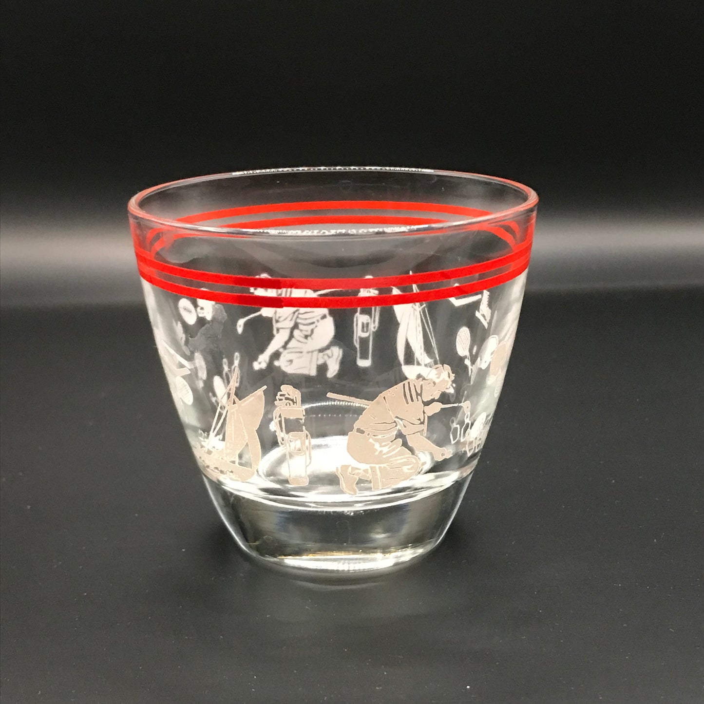 Vintage 4oz Double Red Stripped Banded Sports Themed Shot Glasses - Set of 5