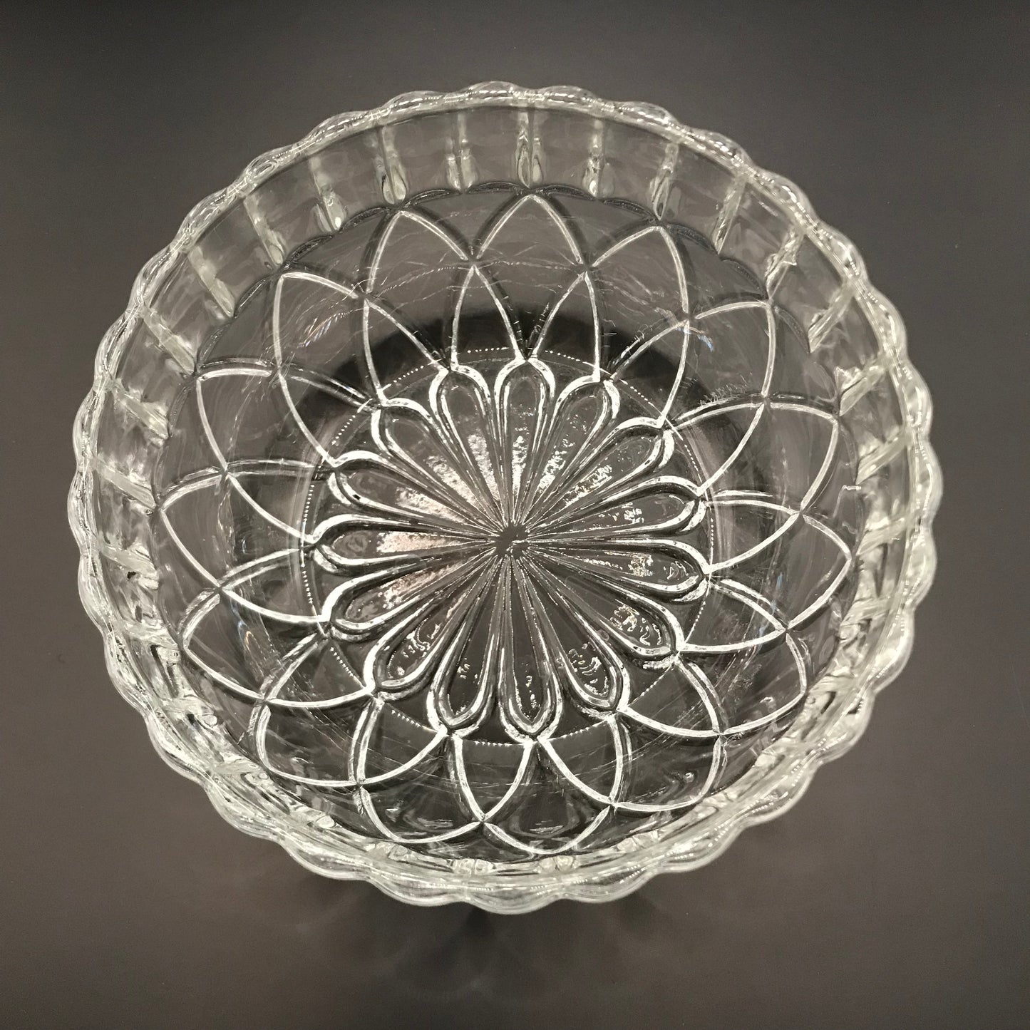 Vintage KIG Indonesia Clear Glass Candy Dish w/ Arched Lid Geometric Pattern Trinket Box