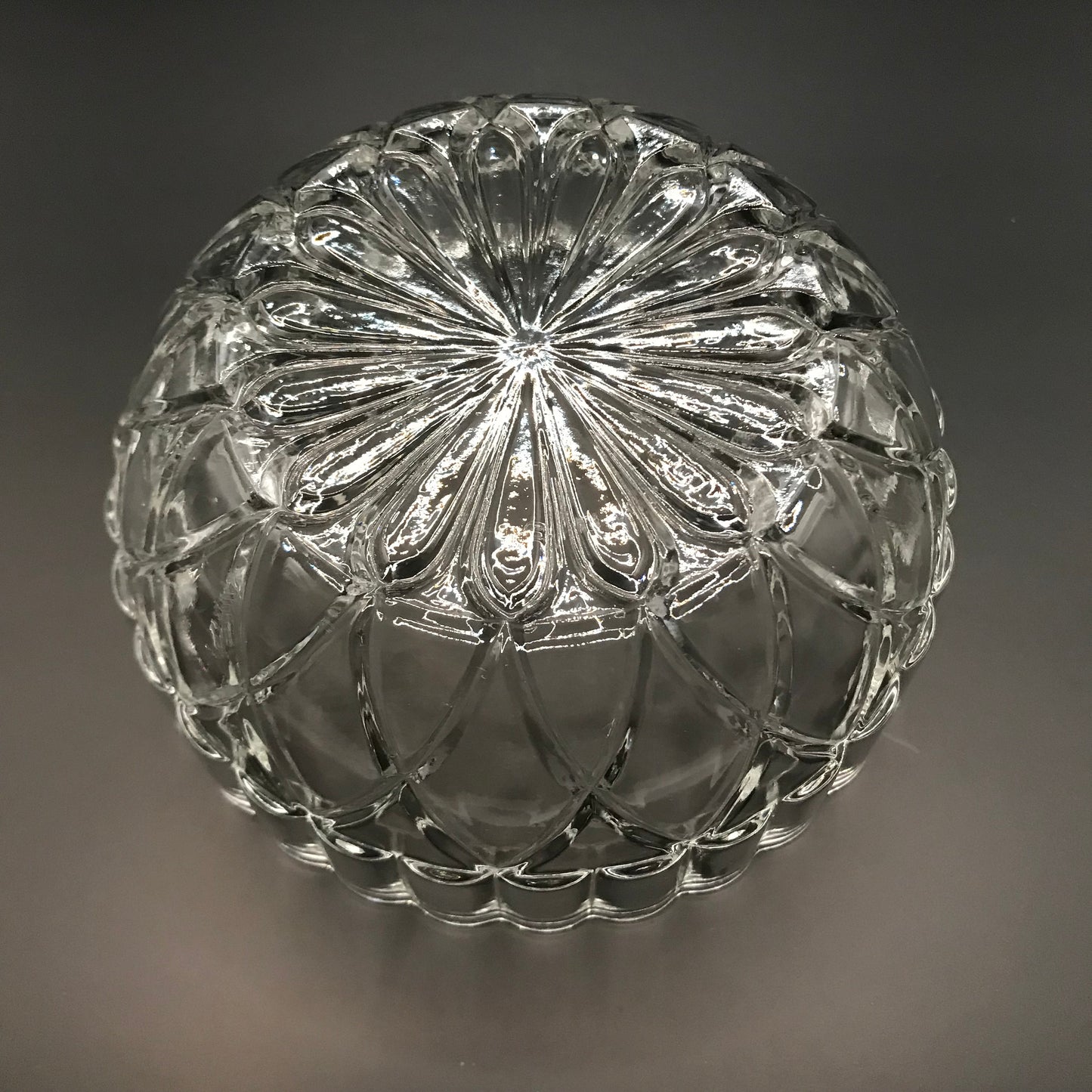 Vintage KIG Indonesia Clear Glass Candy Dish w/ Arched Lid Geometric Pattern Trinket Box