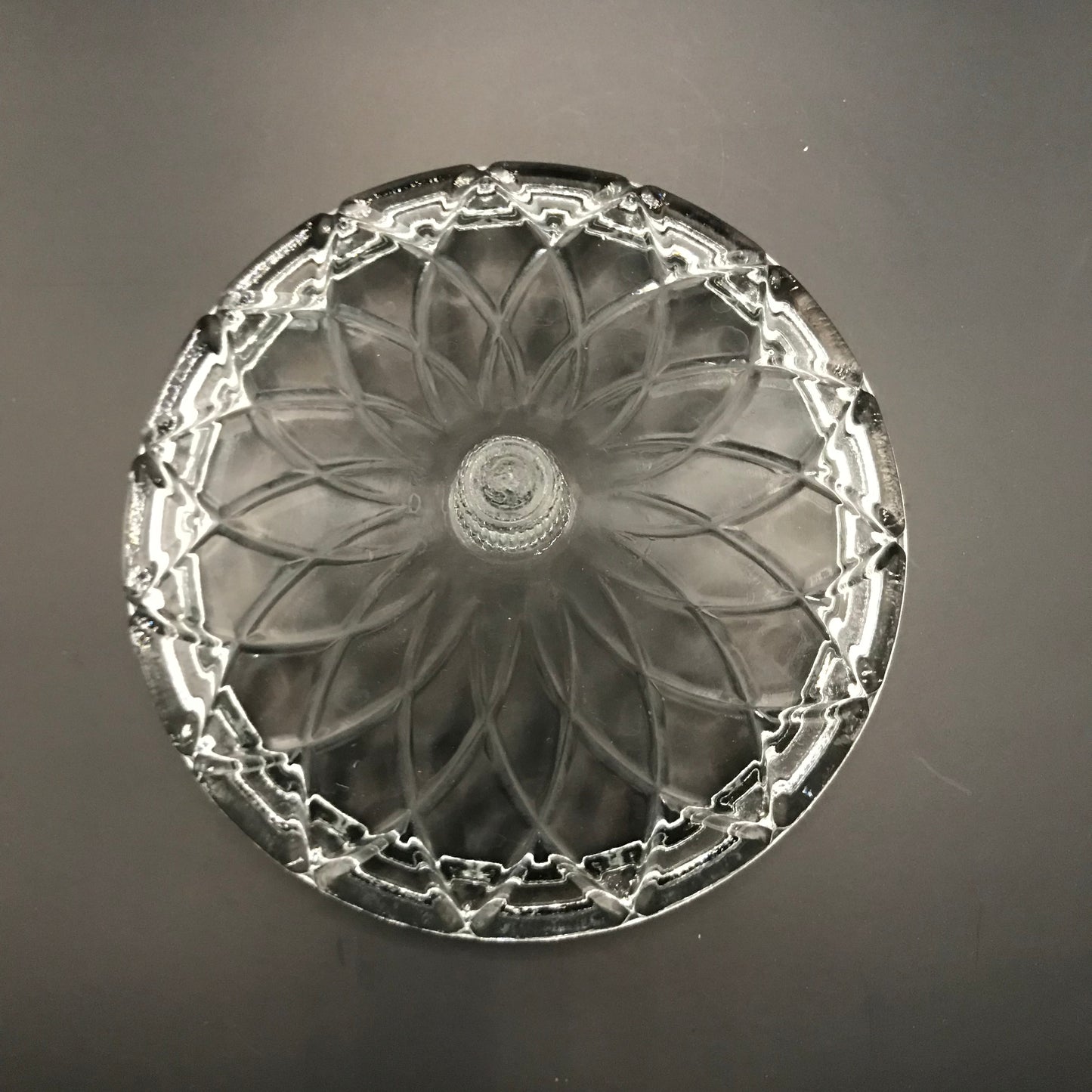 Vintage KIG Indonesia Clear Glass Candy Dish w/ Arched Lid Geometric Pattern Trinket Box