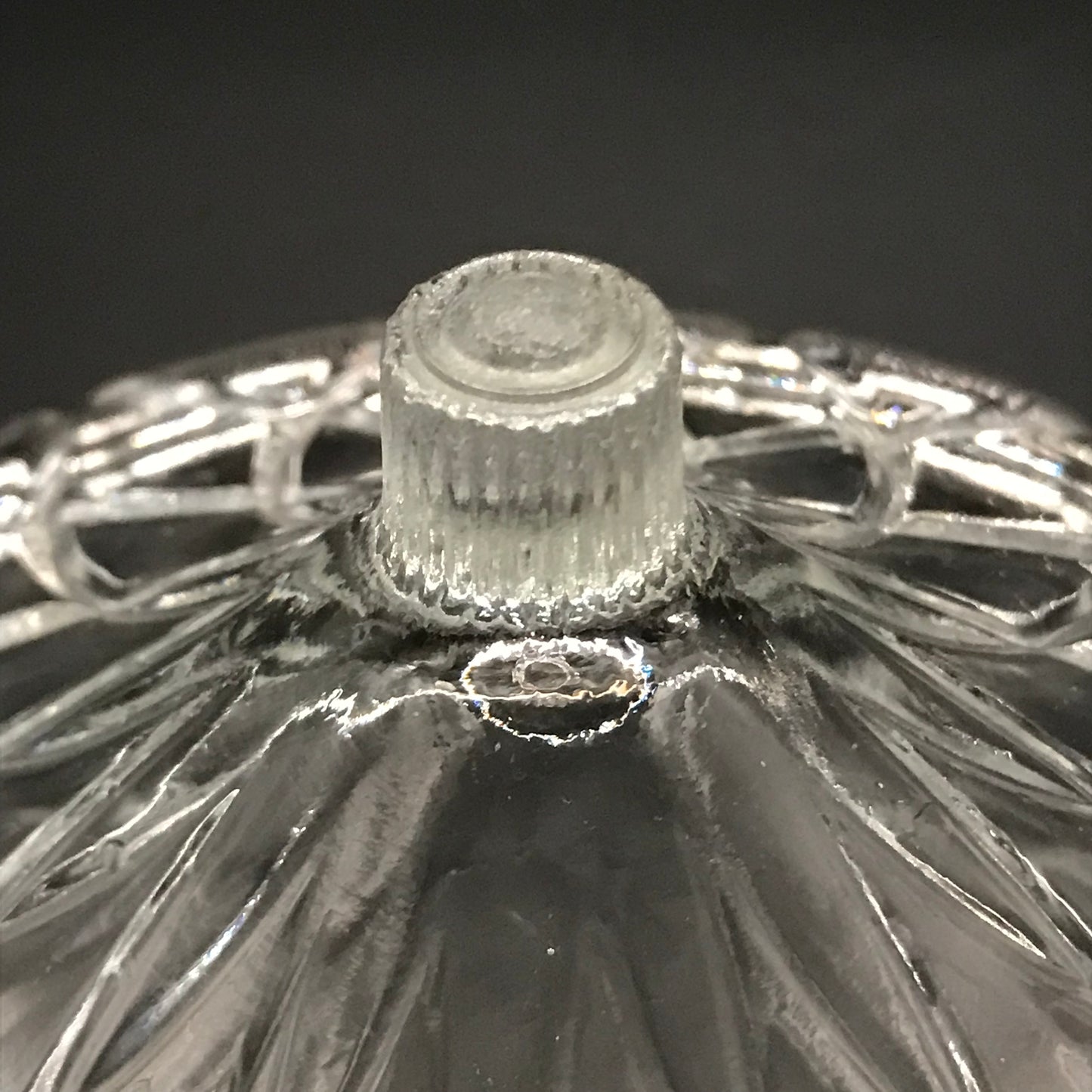 Vintage KIG Indonesia Clear Glass Candy Dish w/ Arched Lid Geometric Pattern Trinket Box