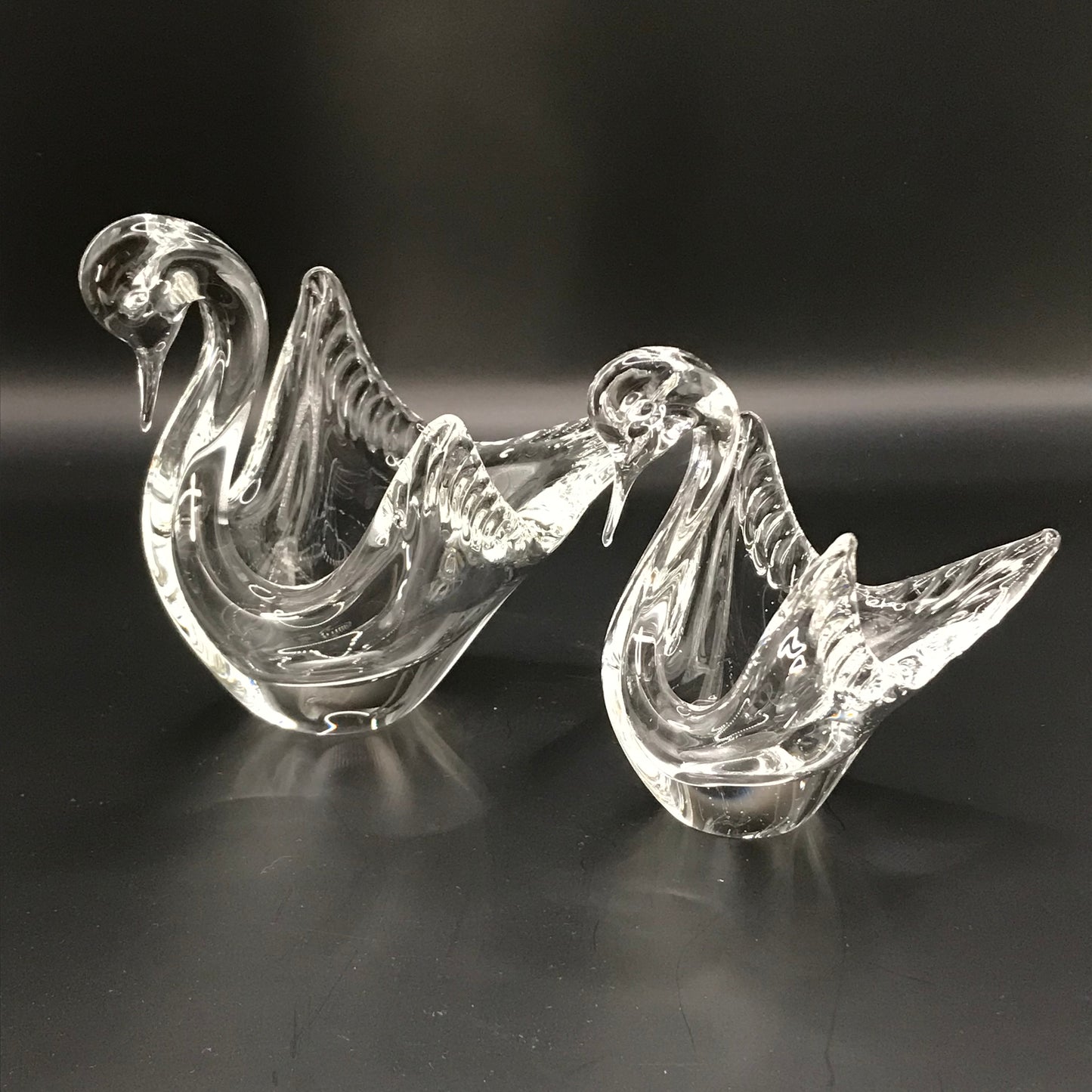 Vintage Clear Glass Nesting Swans Set of 2 Mini Candy/Trinket Dish