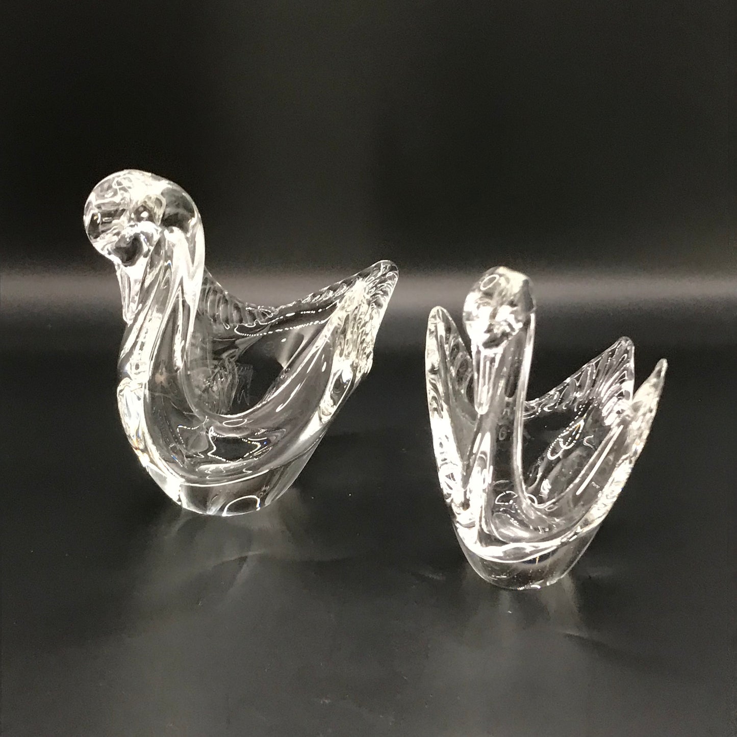 Vintage Clear Glass Nesting Swans Set of 2 Mini Candy/Trinket Dish