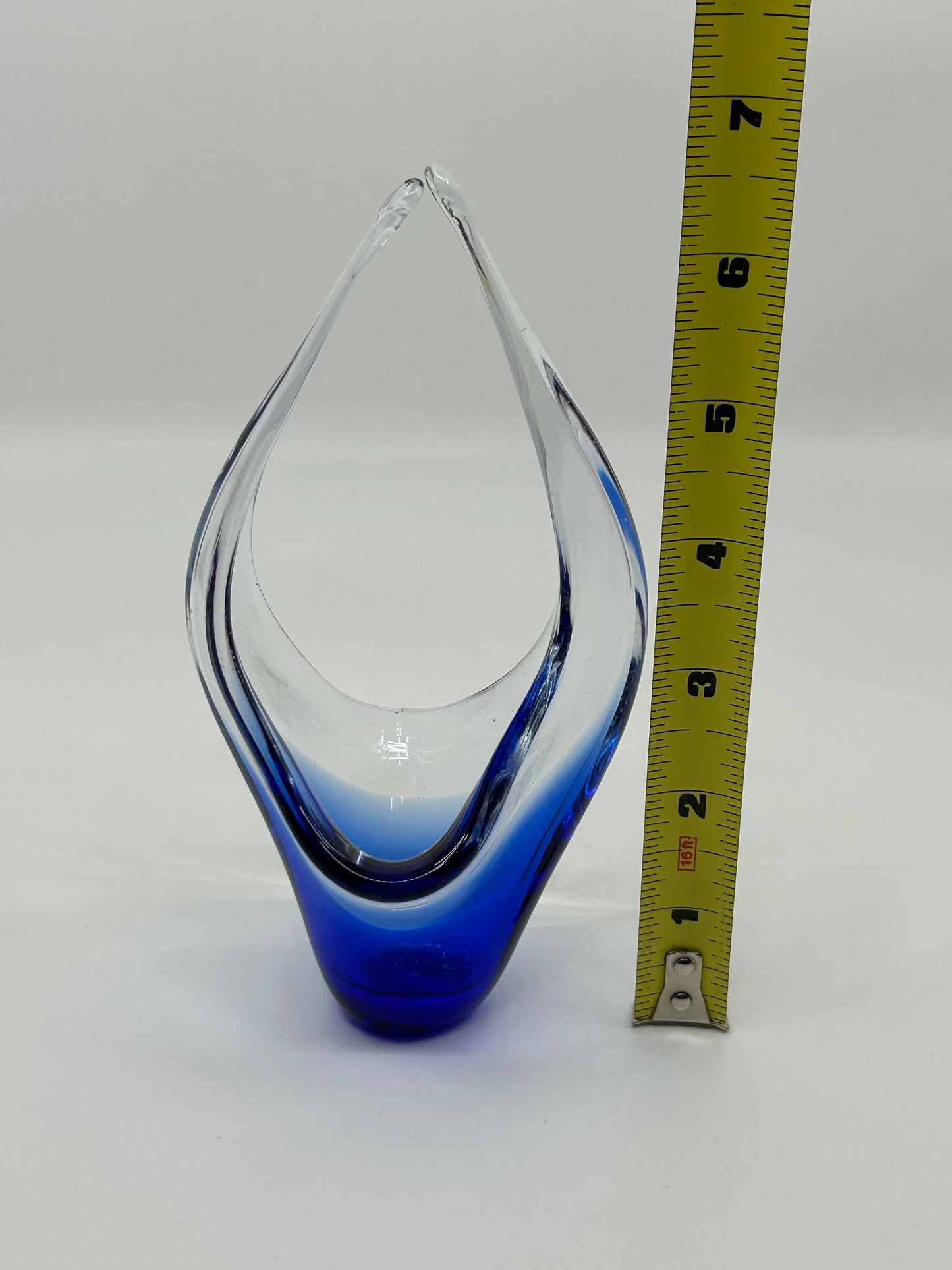 Mini Chalet Encased Blue and Clear Art Glass Basket