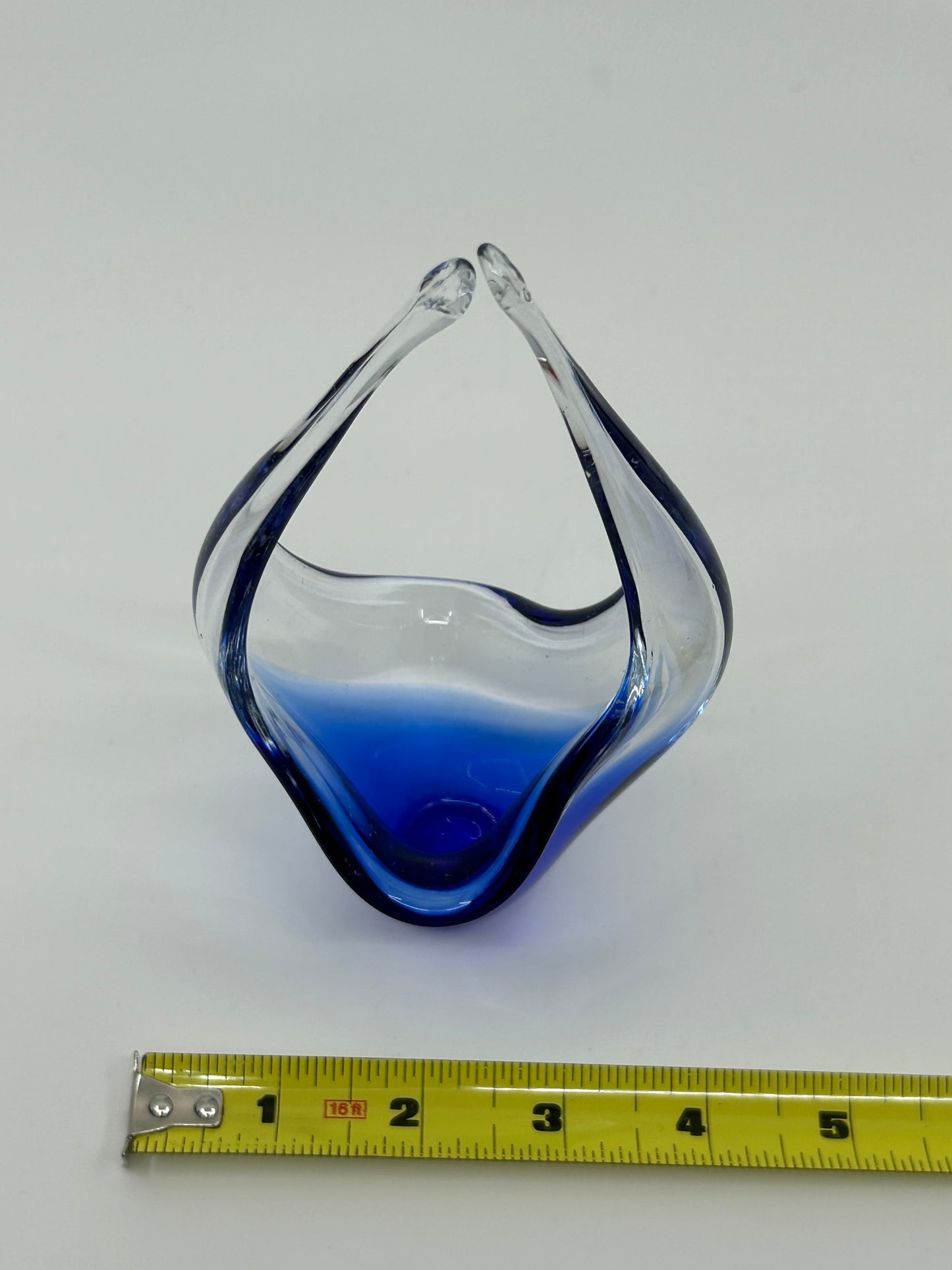 Mini Chalet Encased Blue and Clear Art Glass Basket