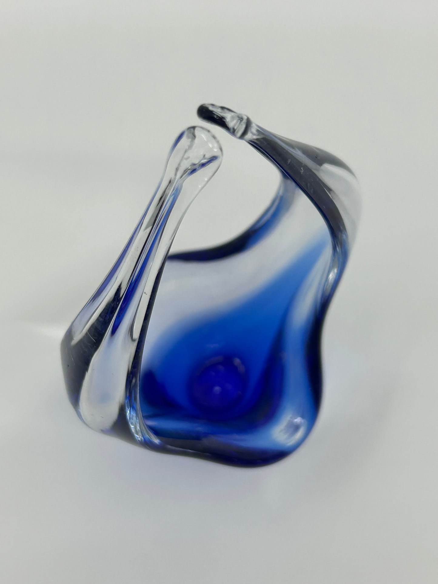 Mini Chalet Encased Blue and Clear Art Glass Basket