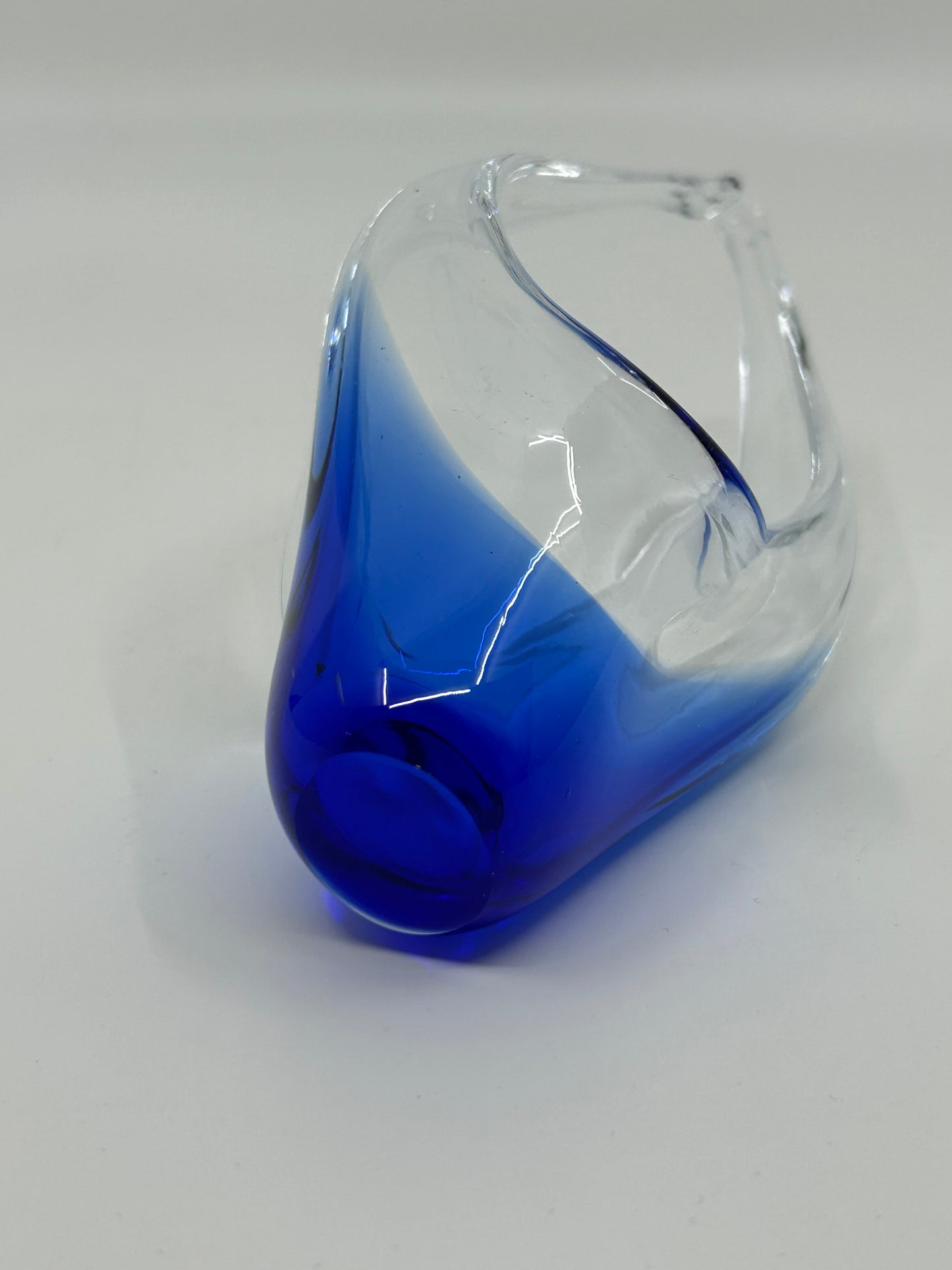 Mini Chalet Encased Blue and Clear Art Glass Basket