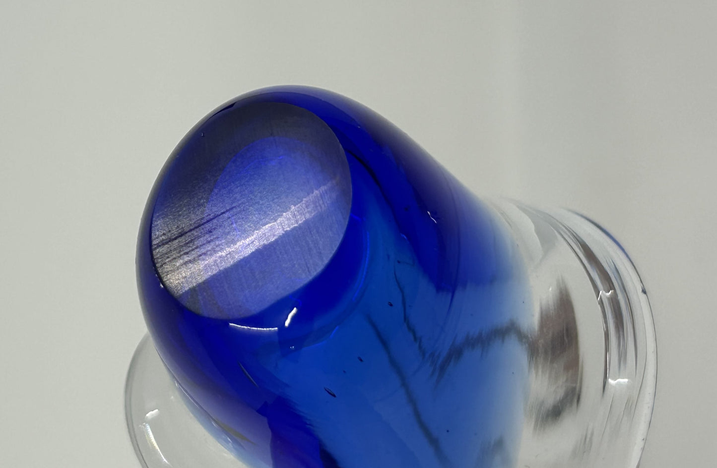 Mini Chalet Encased Blue and Clear Art Glass Basket