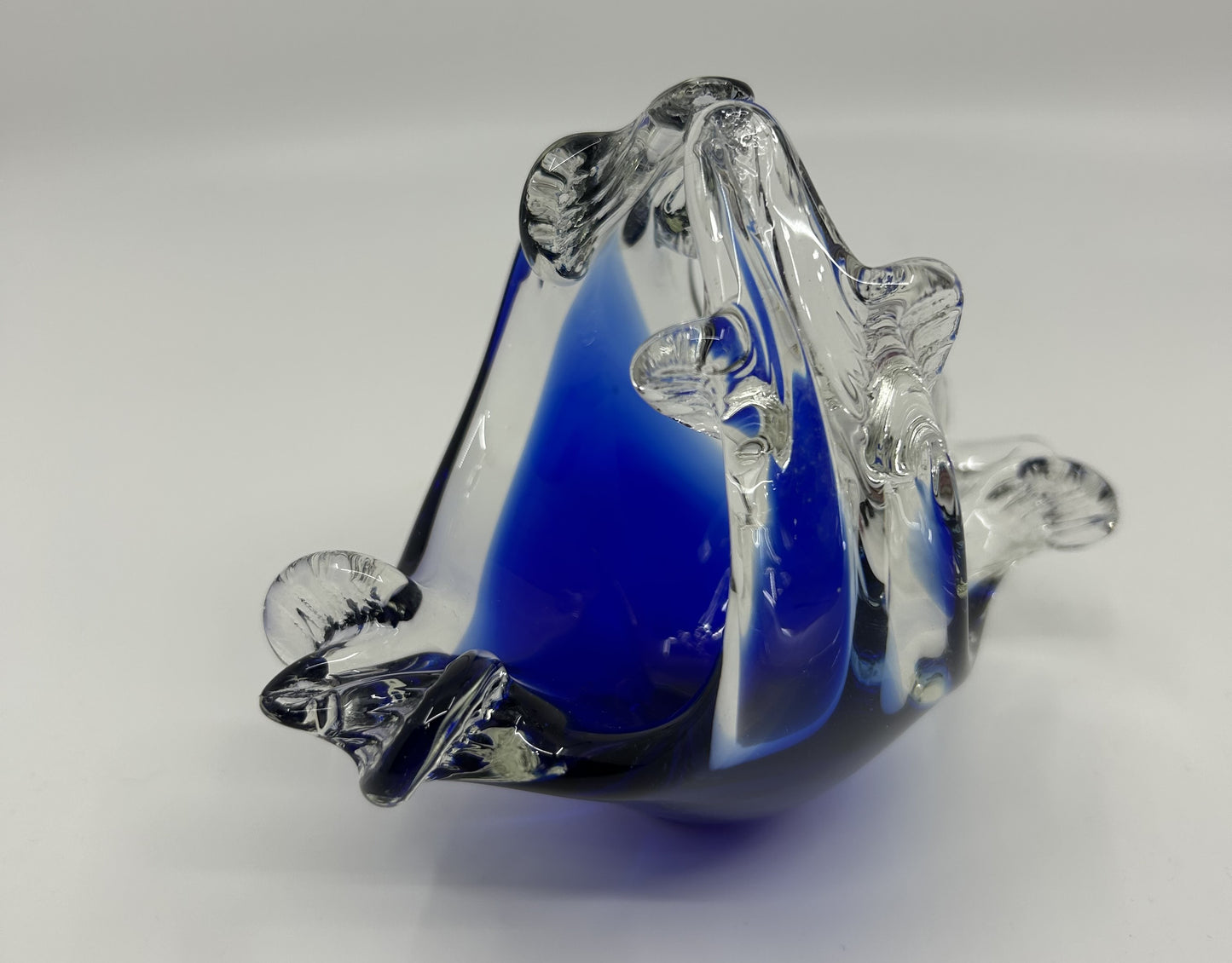Mini Chalet Encased Blue and Clear Art Glass Ashtray
